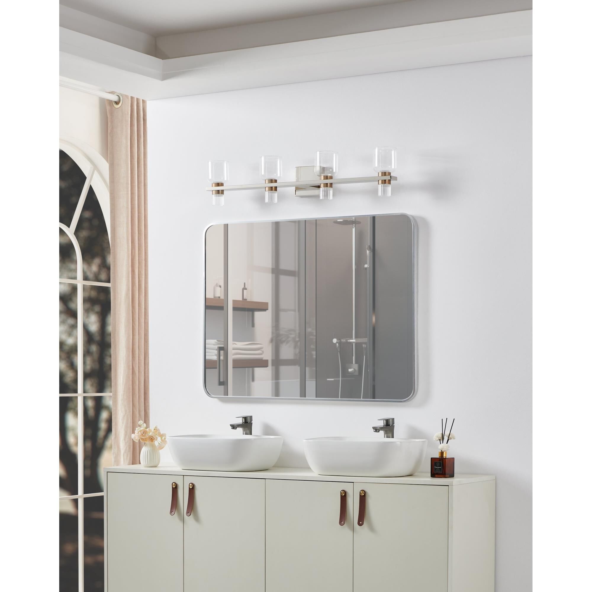 Shown in Polished Nickel finish and Clear, Clear Ribbed glass
