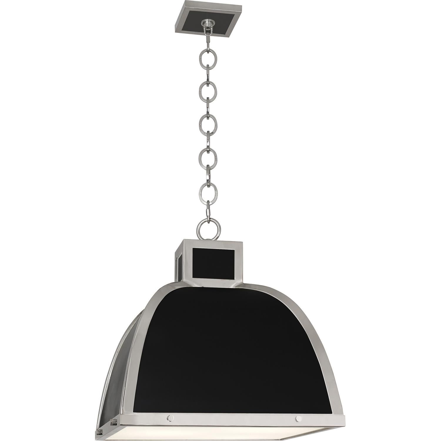 Shown in Matte Black Painted  With Polished Nickel Accents finish and Square Printed White Glass Diffuser shade