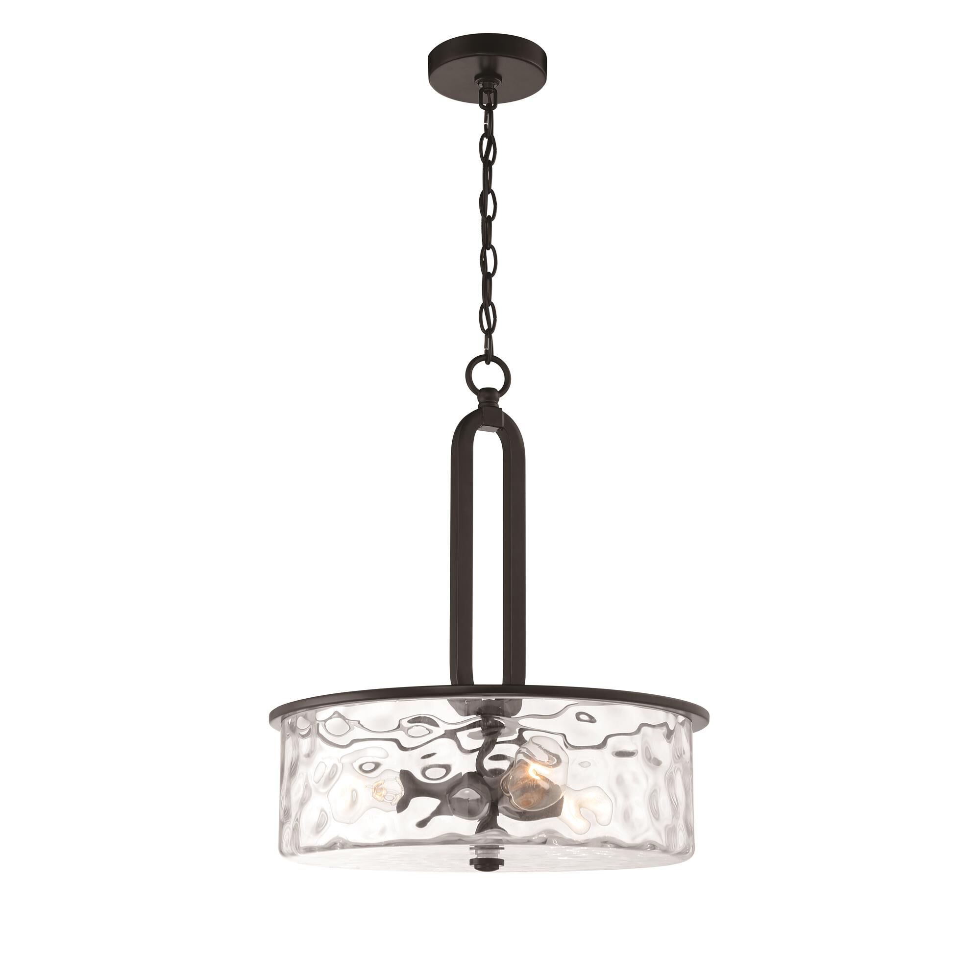 Shown in Flat Black finish and Clear Hammered glass and Glass shade