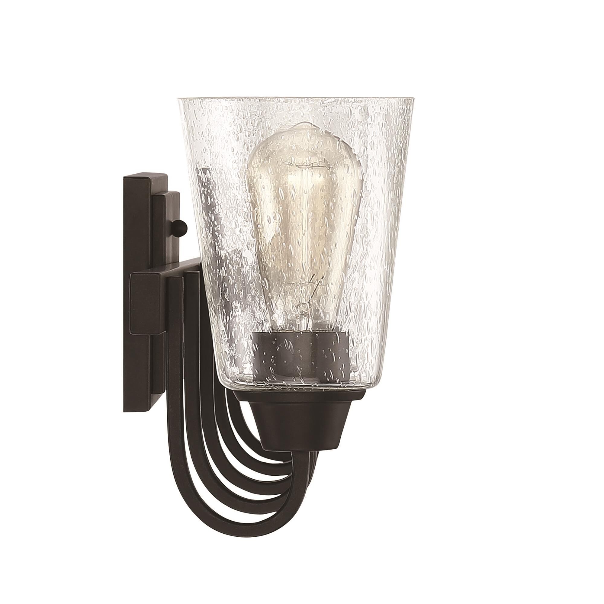 Shown in Espresso finish and Clear Seeded glass and Glass shade