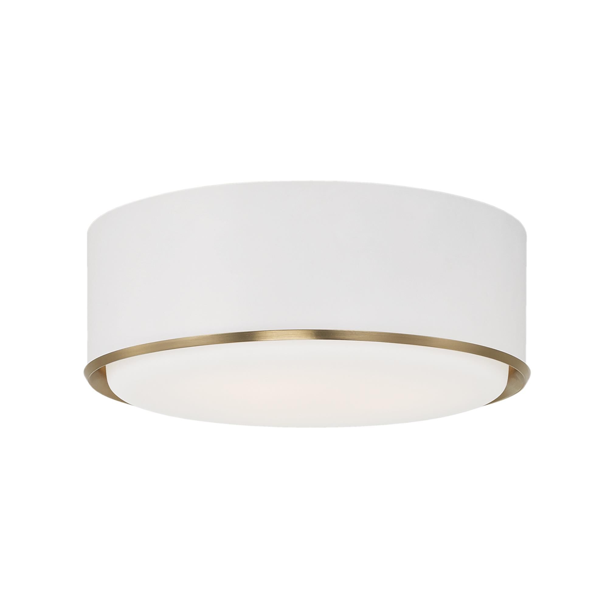 Shown in Matte Brass And White finish and Soft White glass