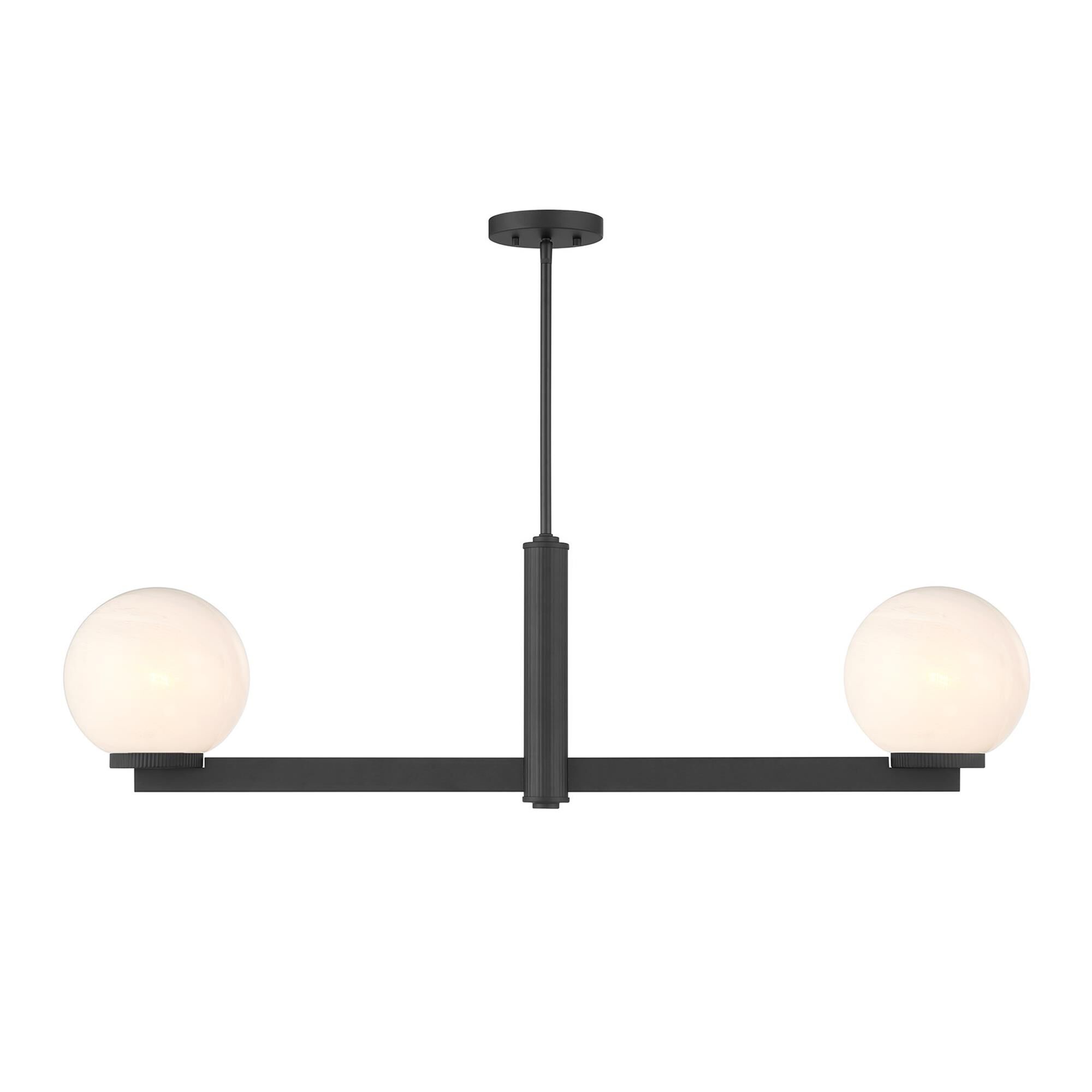 Shown in Matte Black finish and White Strie glass and Glass shade