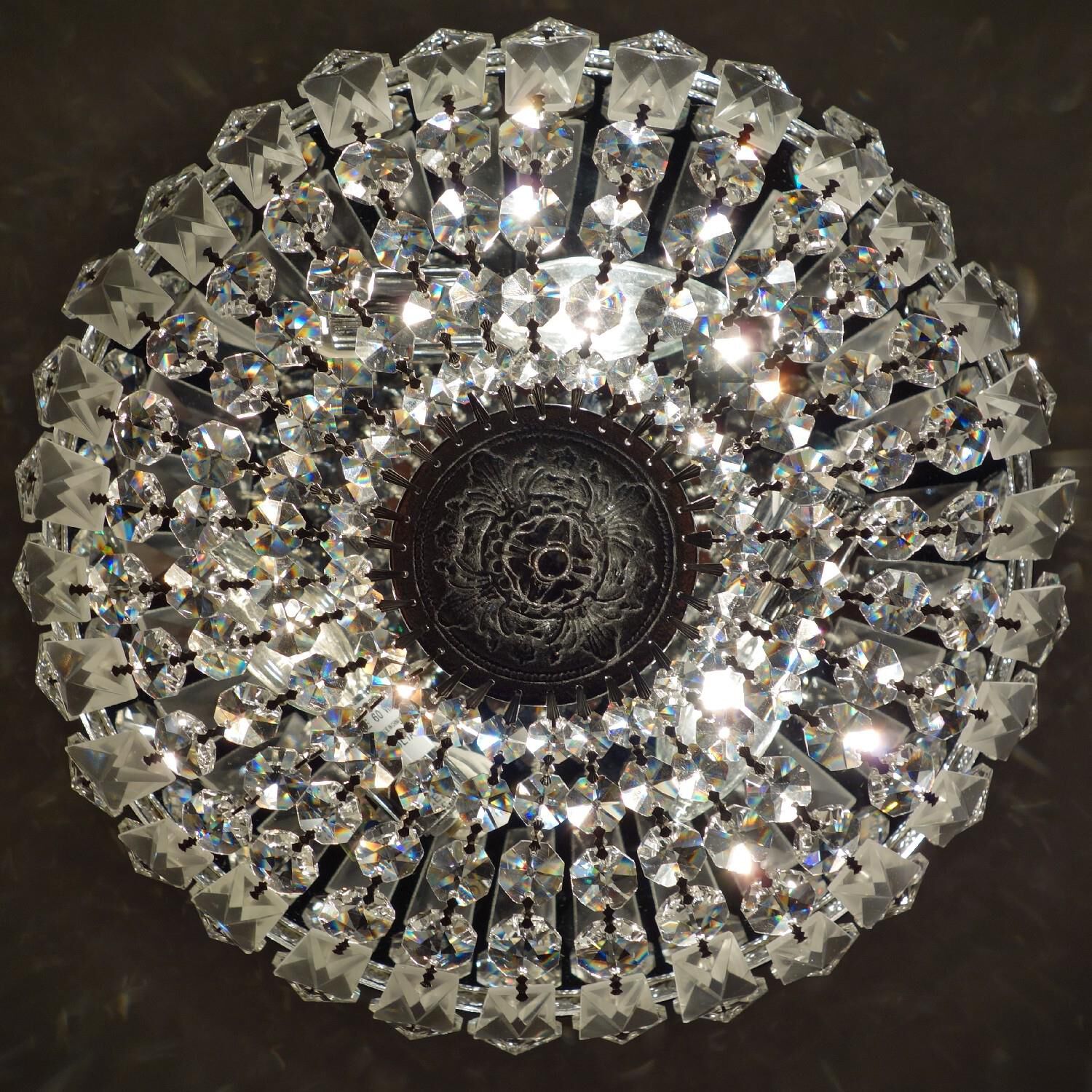 Shown in English Bronze finish and Clear Hand Cut crystal