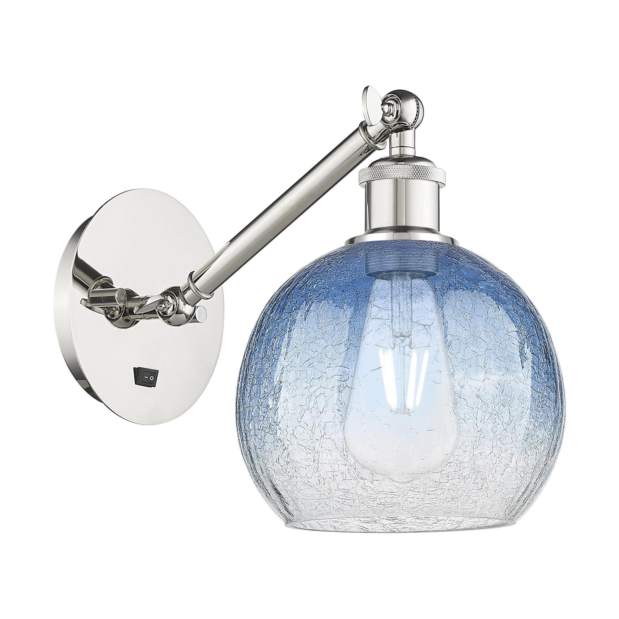 Shown in Polished Nickel finish and Sapphire Blue glass