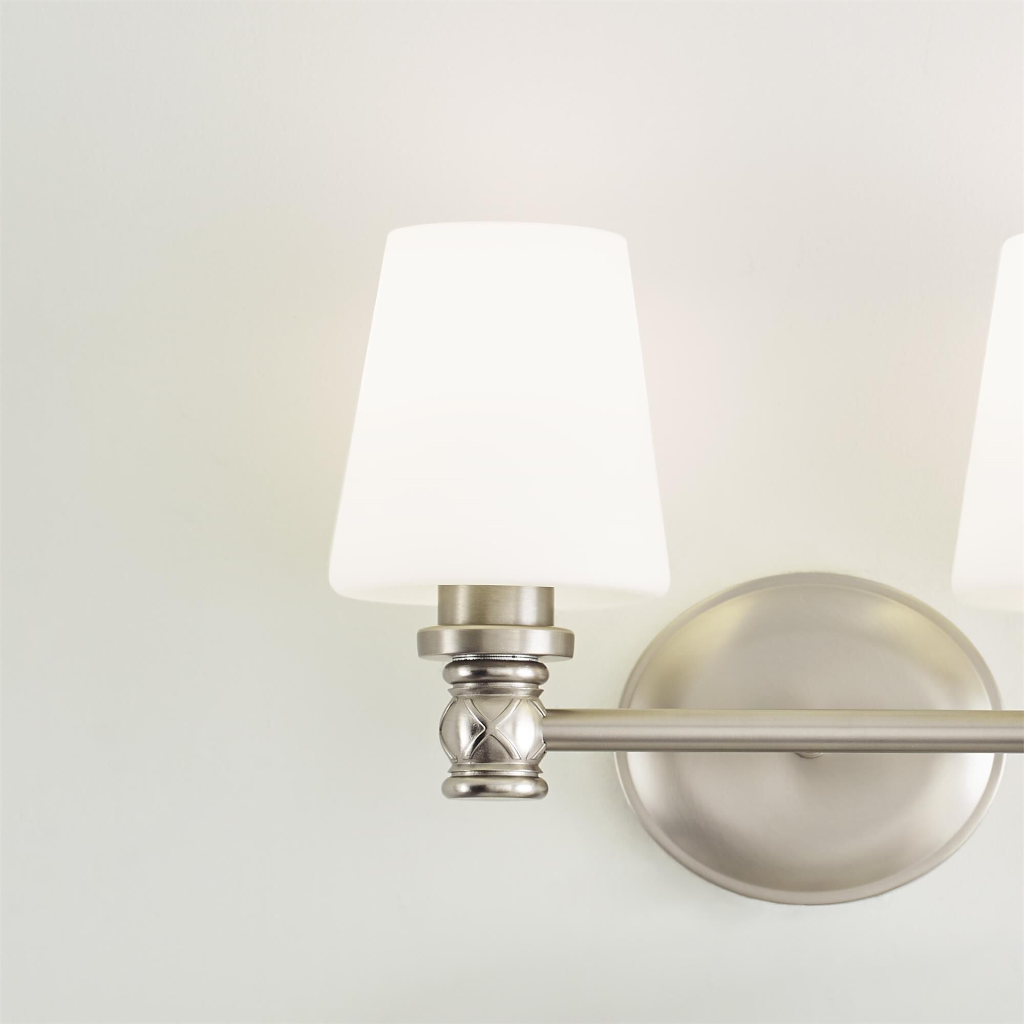 Shown in Satin Nickel finish and Opal Etched Cased glass