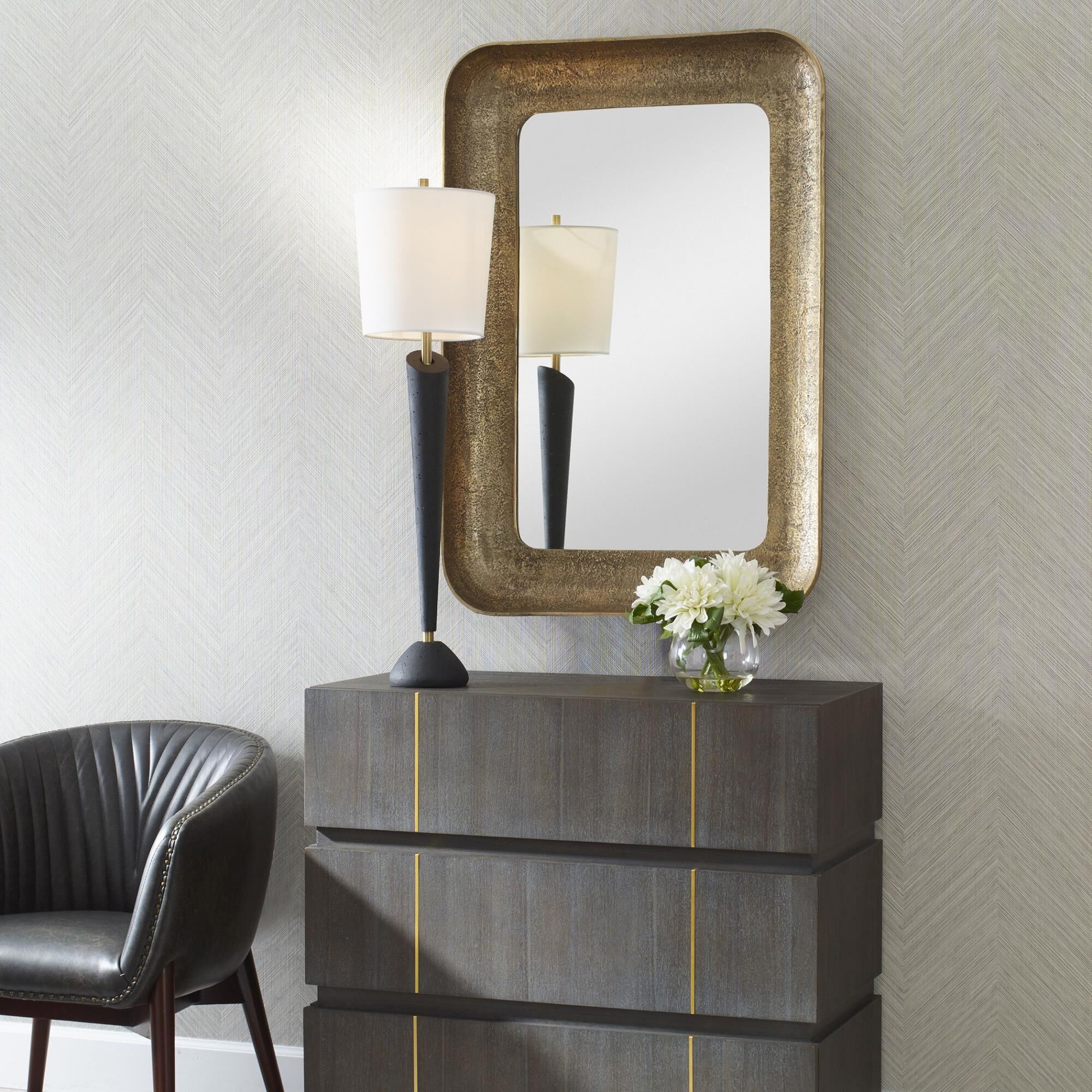 Shown in Crafted From Cast Aluminum And Finished In A Lustrous Plated Antique Brass, The Alvaro Mirror Boasts finish