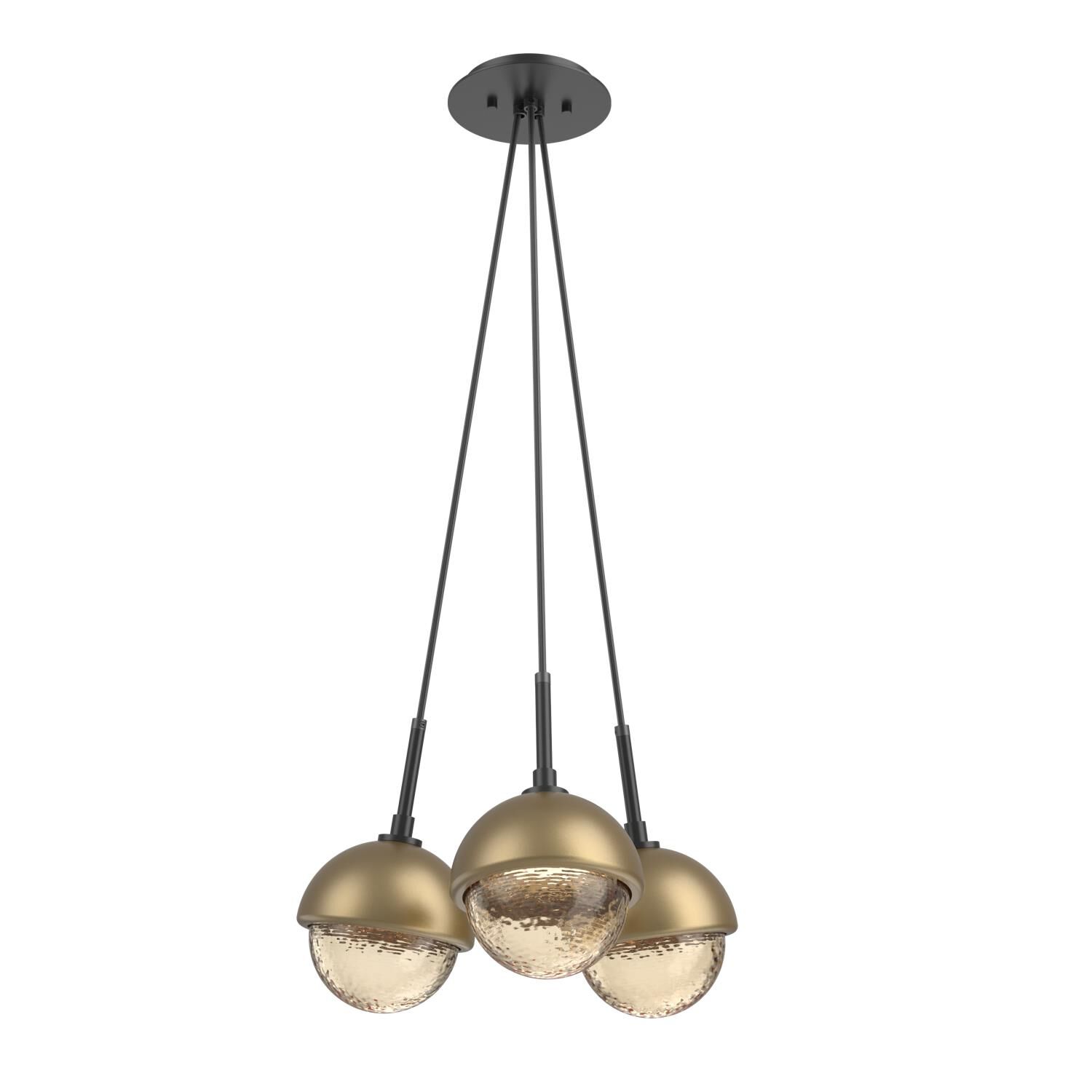 Shown in Matte Black finish and Amber glass and Gilded Brass accent