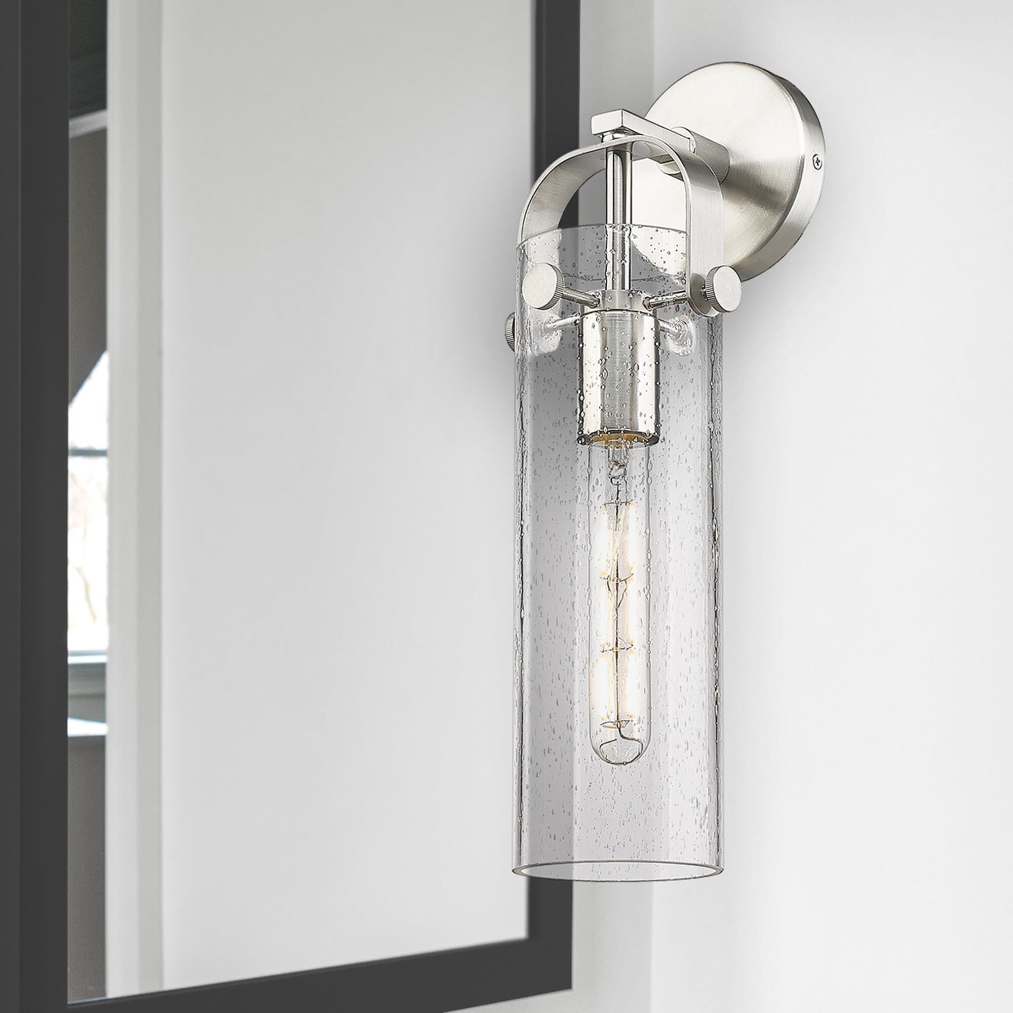 Shown in Satin Nickel finish and Seedy glass