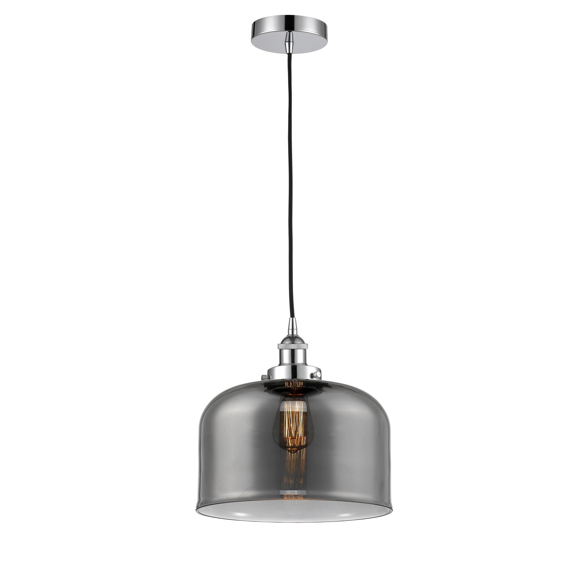 Shown in Polished Chrome finish and Plated Smoke X-Large Bell glass