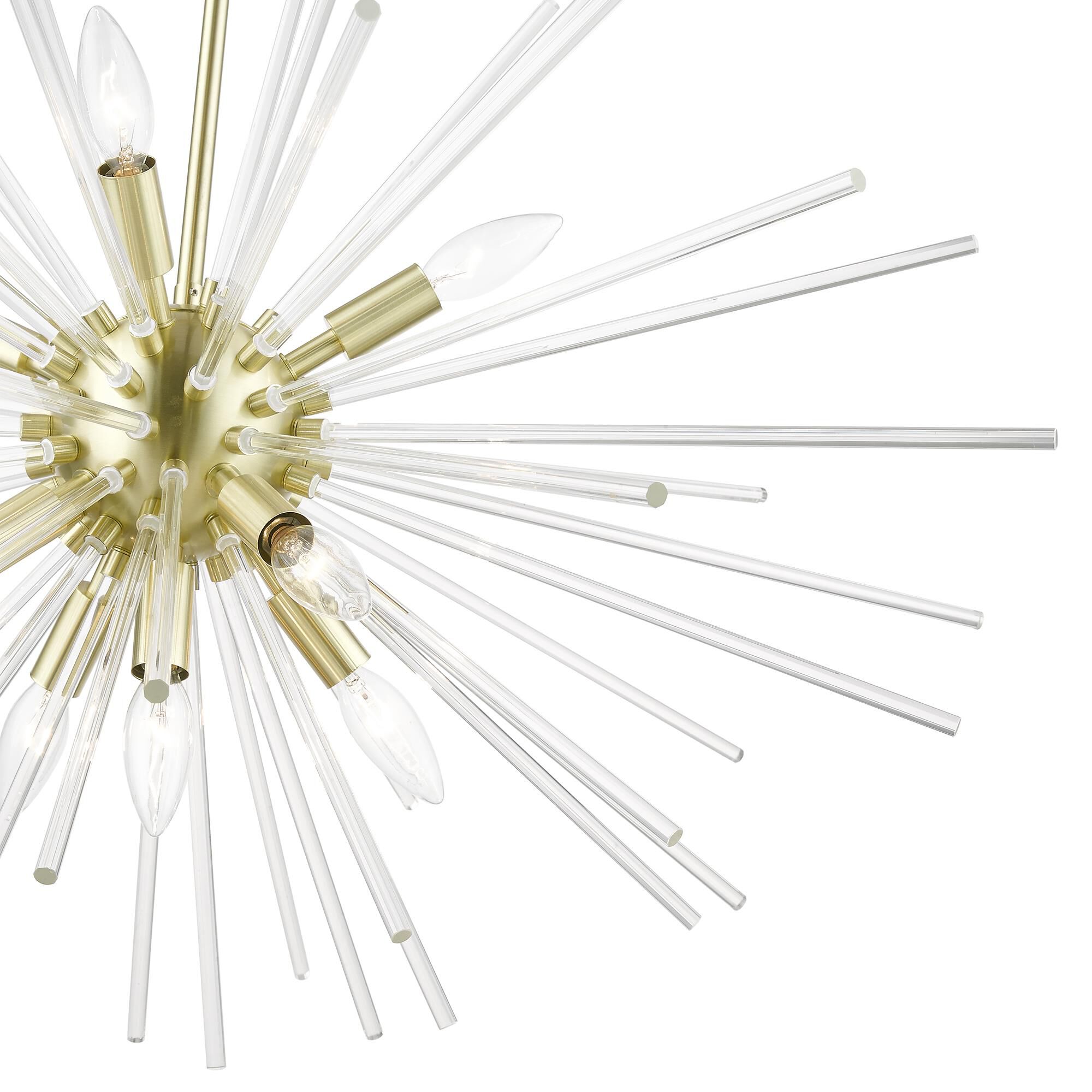 Shown in Satin Brass finish and Clear Rods glass