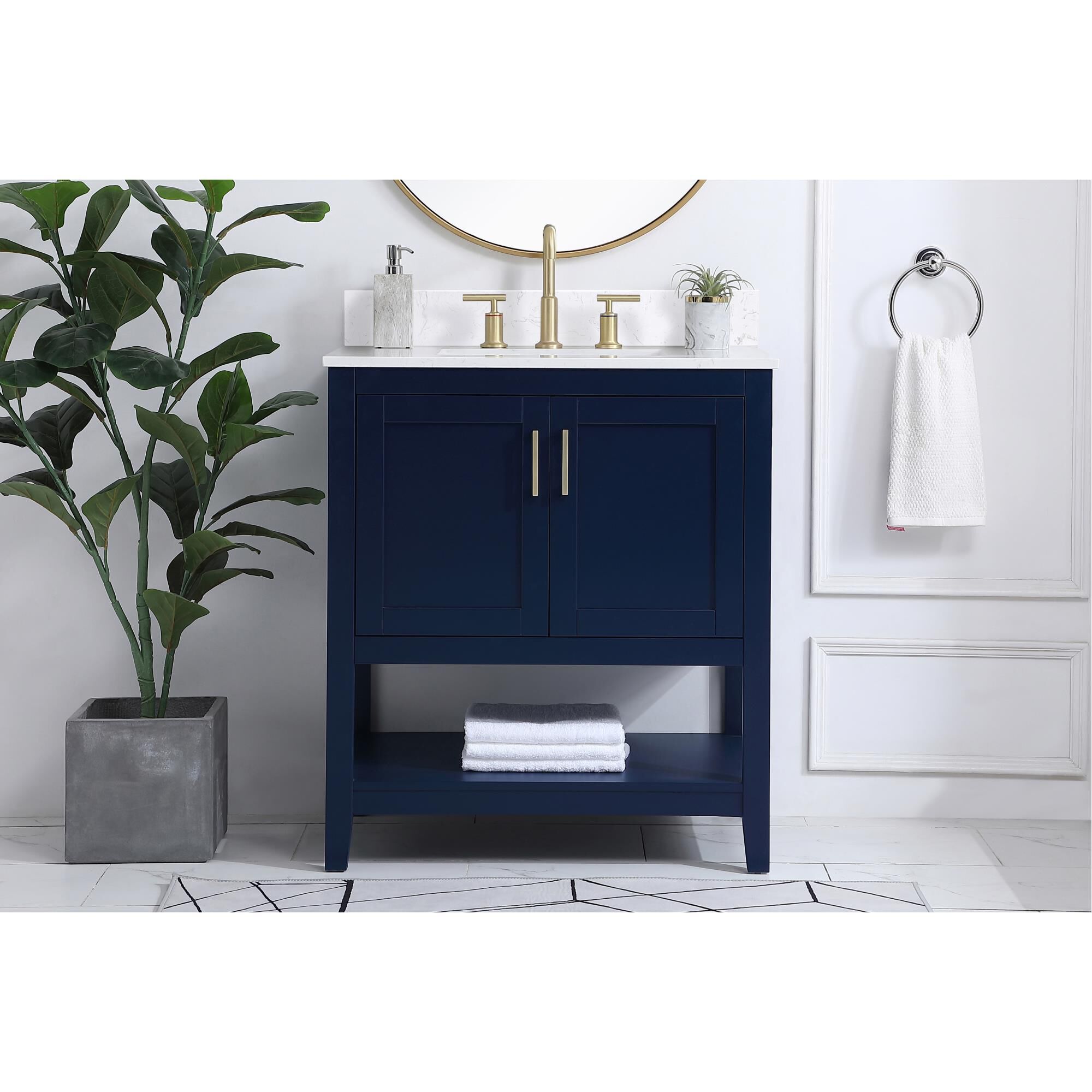 Shown in Blue And Gold With Calacatta Quartz finish