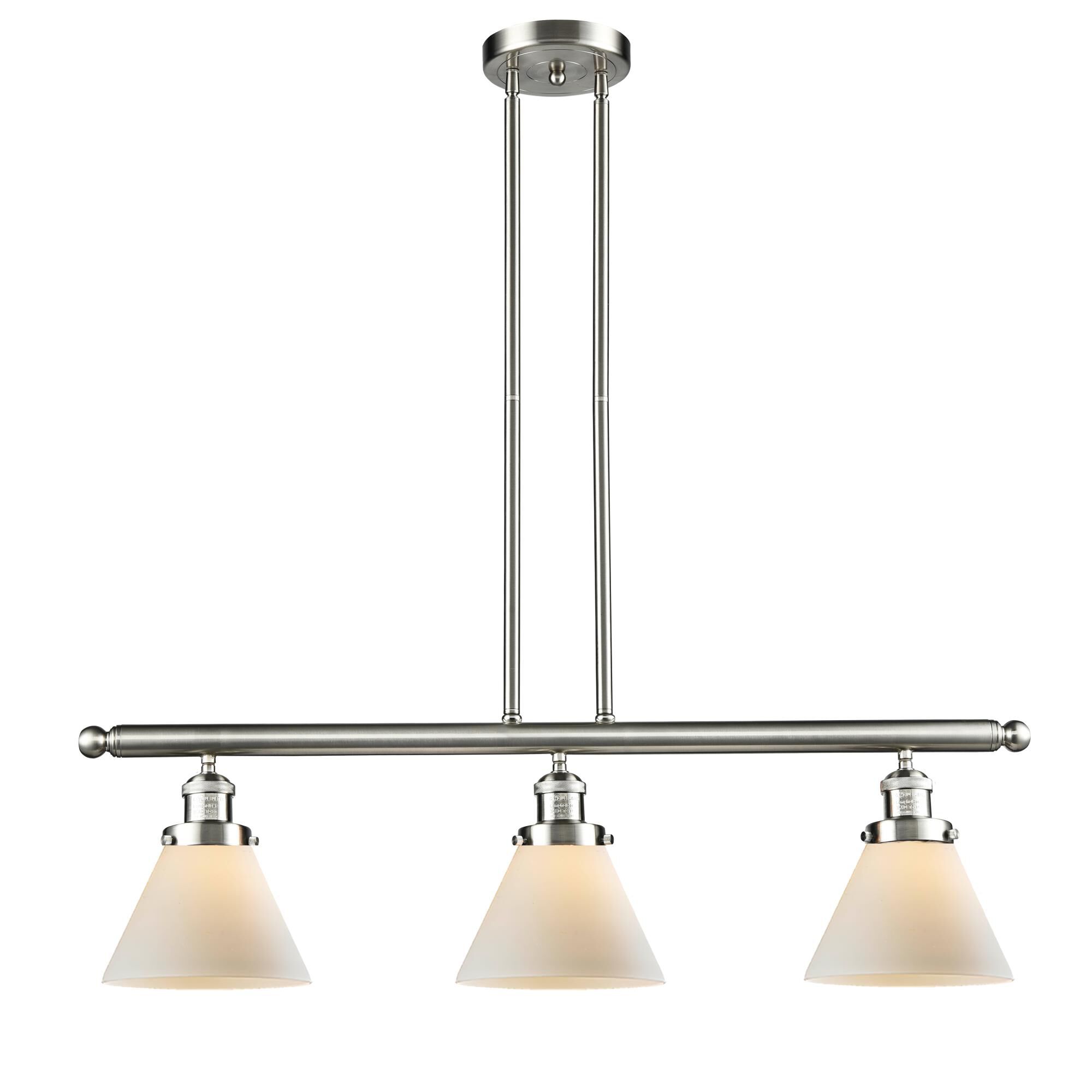 Shown in Brushed Satin Nickel finish and Matte White Cased glass