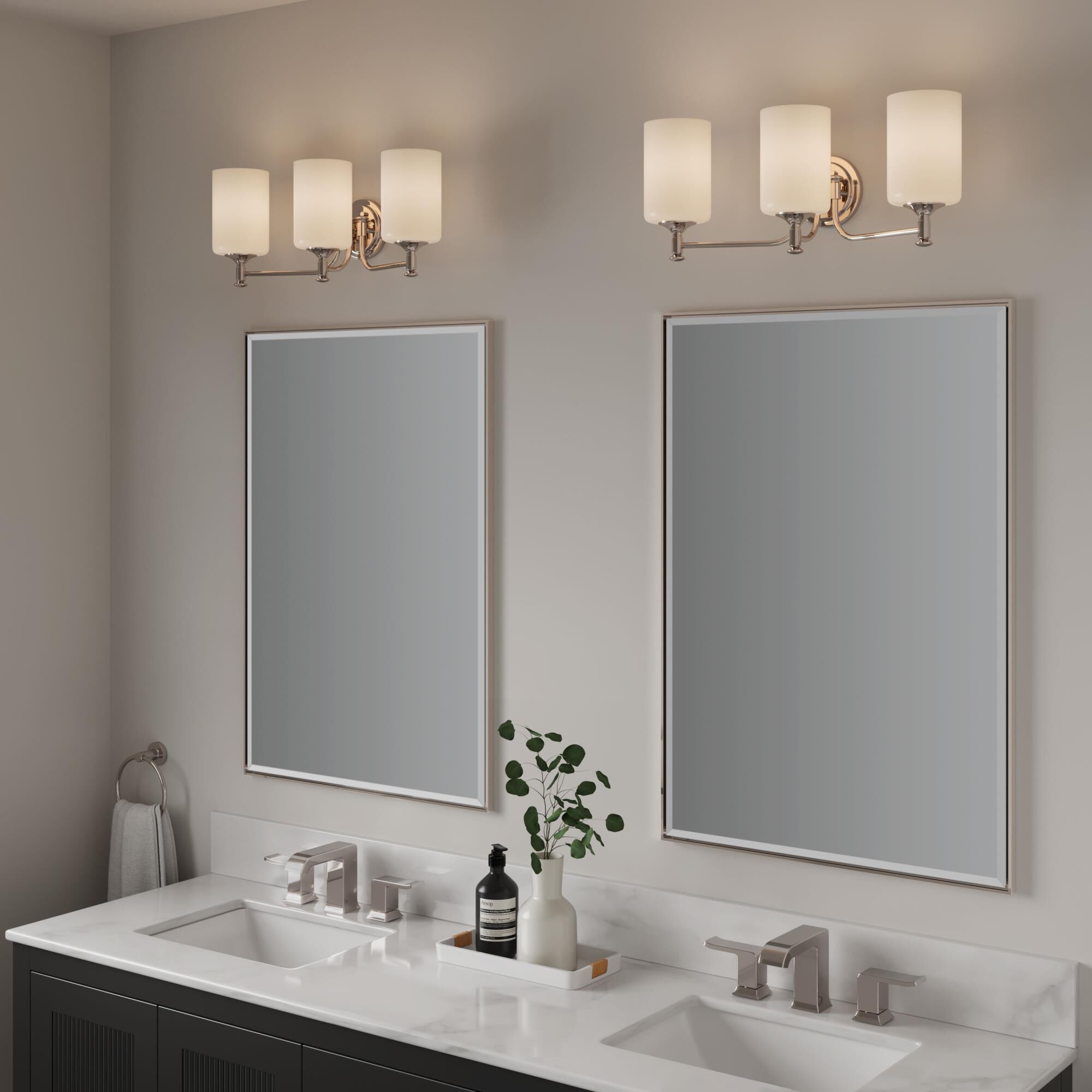 Shown in Polished Nickel finish and Etched Opal White glass