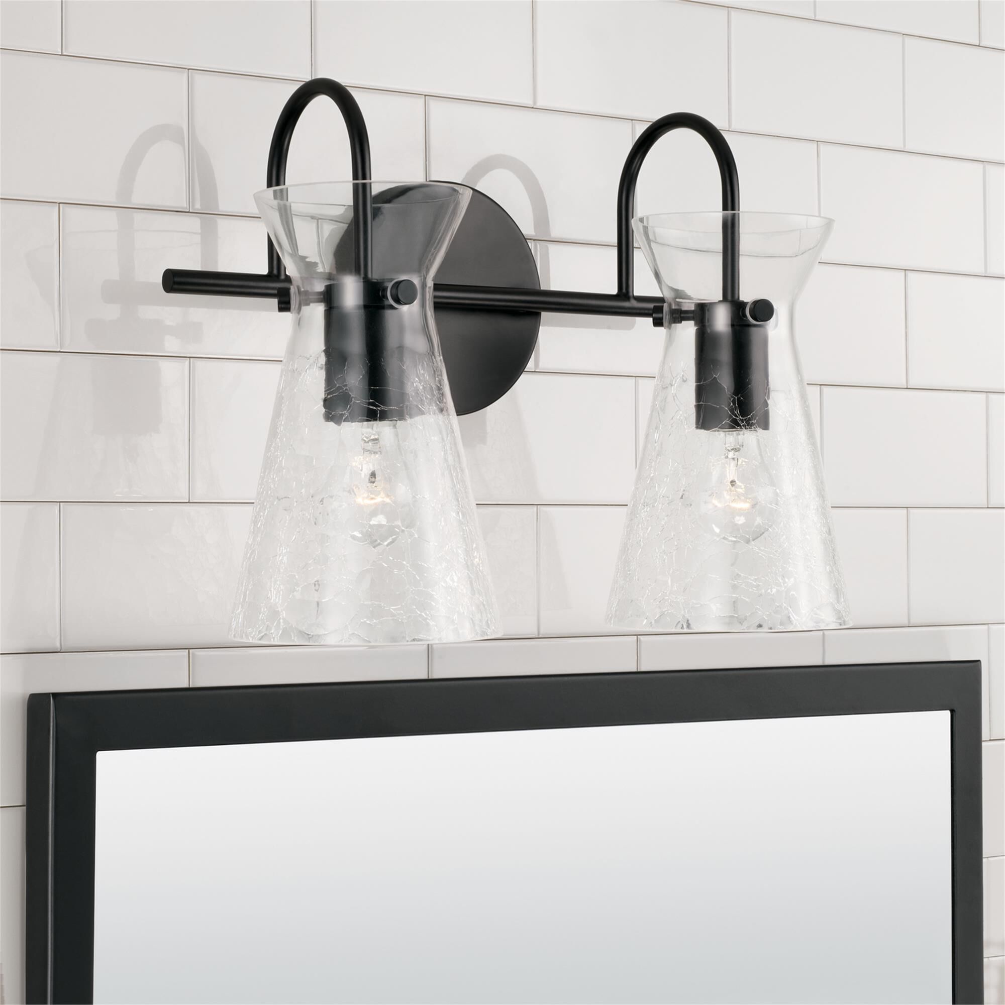 Shown in Matte Black finish and Clear Half-Crackle glass