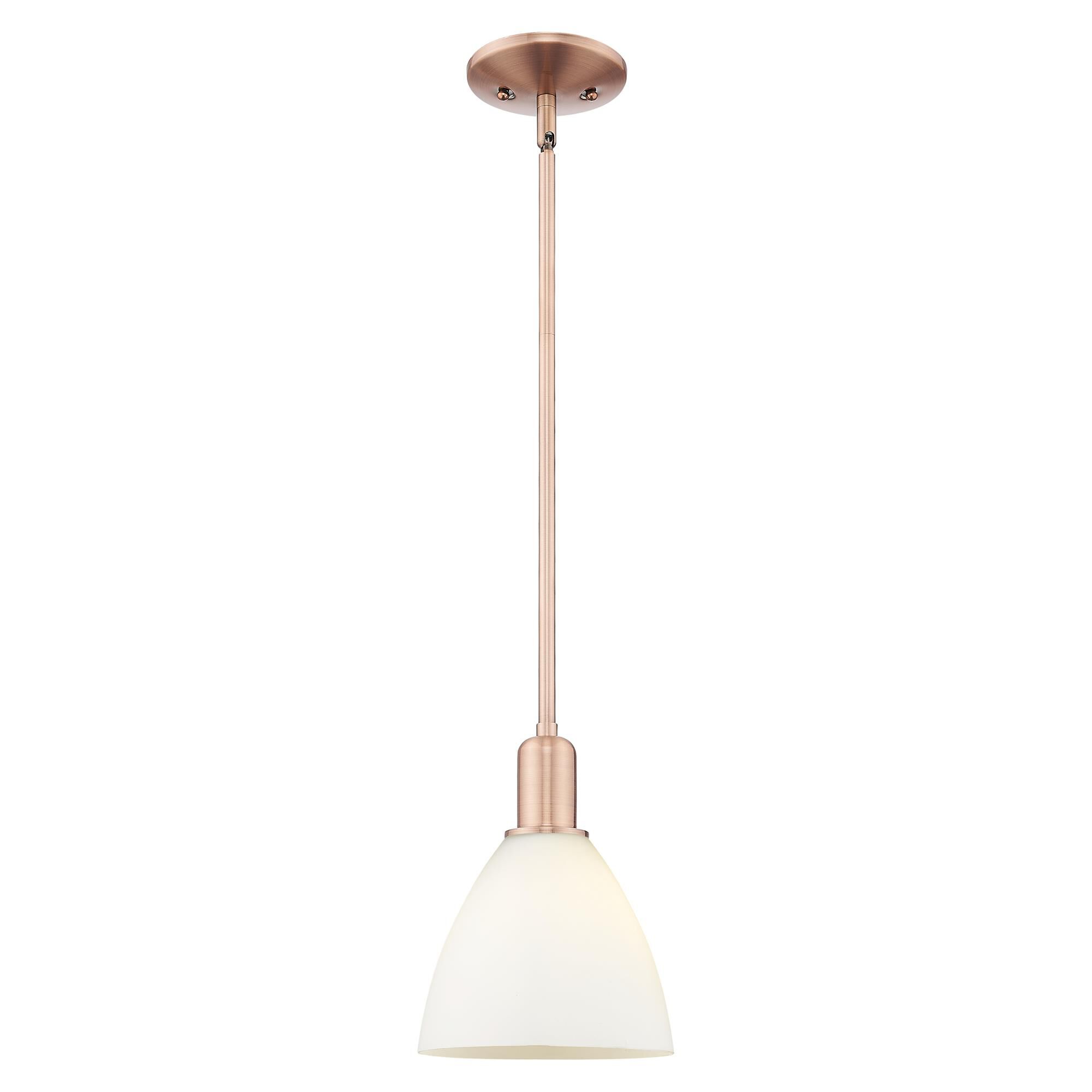 Shown in Antique Copper finish and Matte White glass