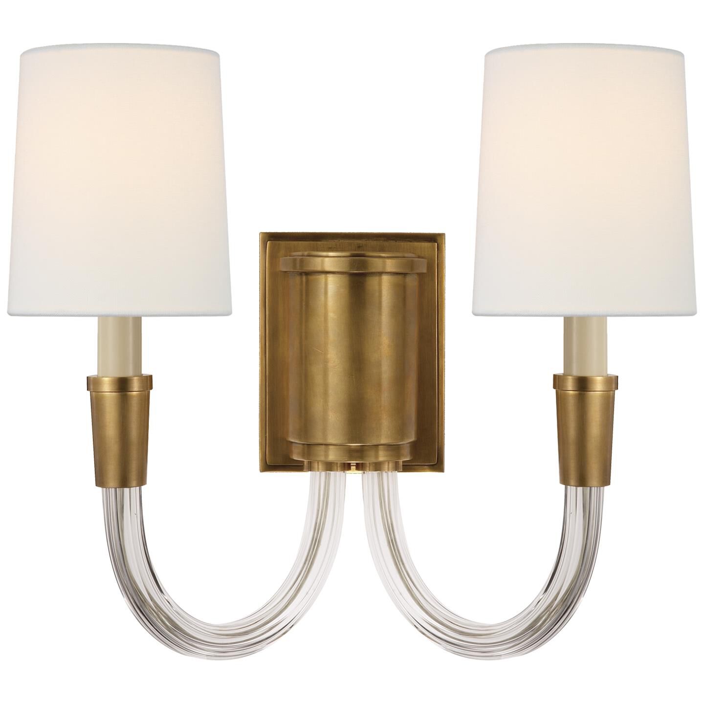 Shown in Hand-Rubbed Antique Brass finish and Linen shade