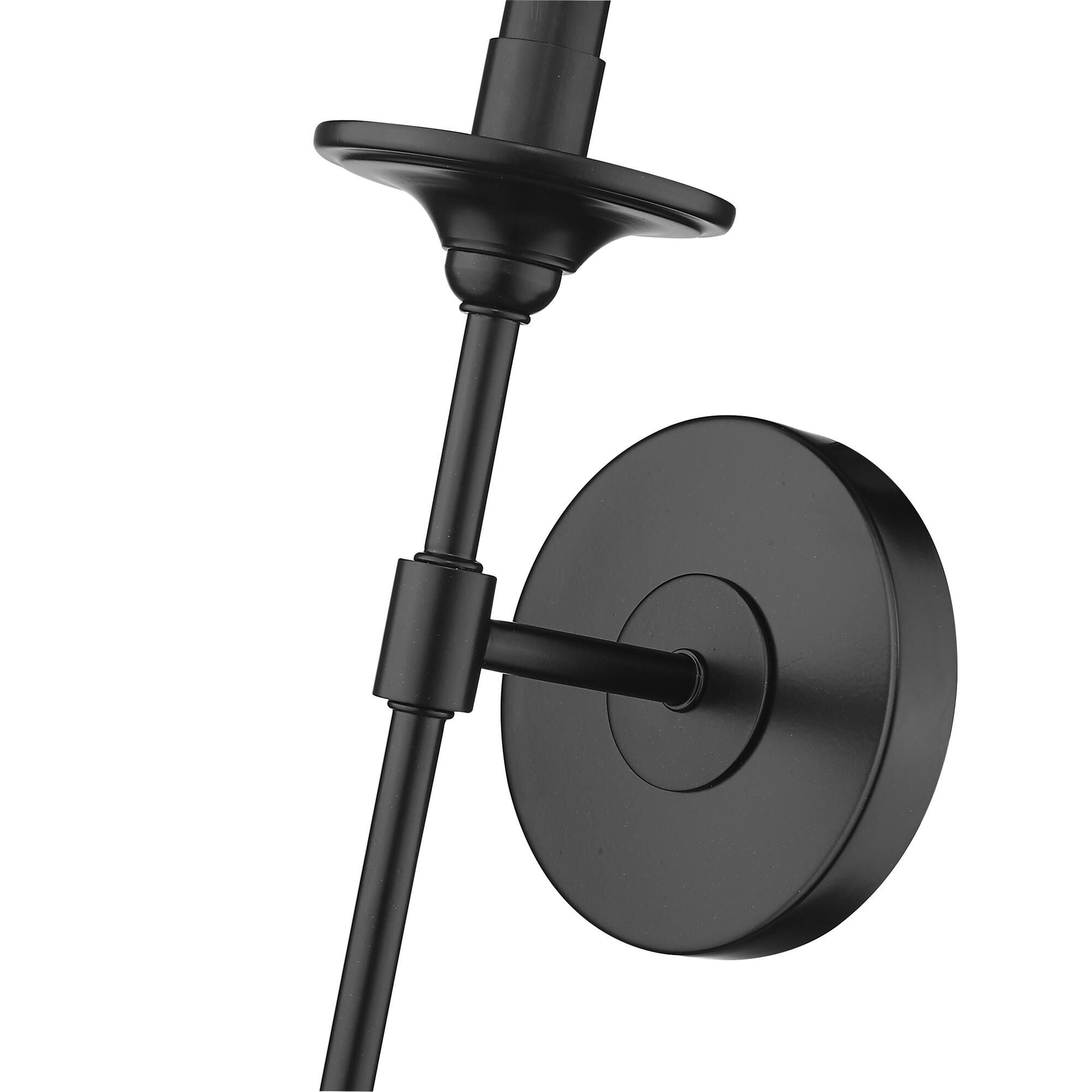 Shown in Matte Black finish and Fabric glass and Fabric shade