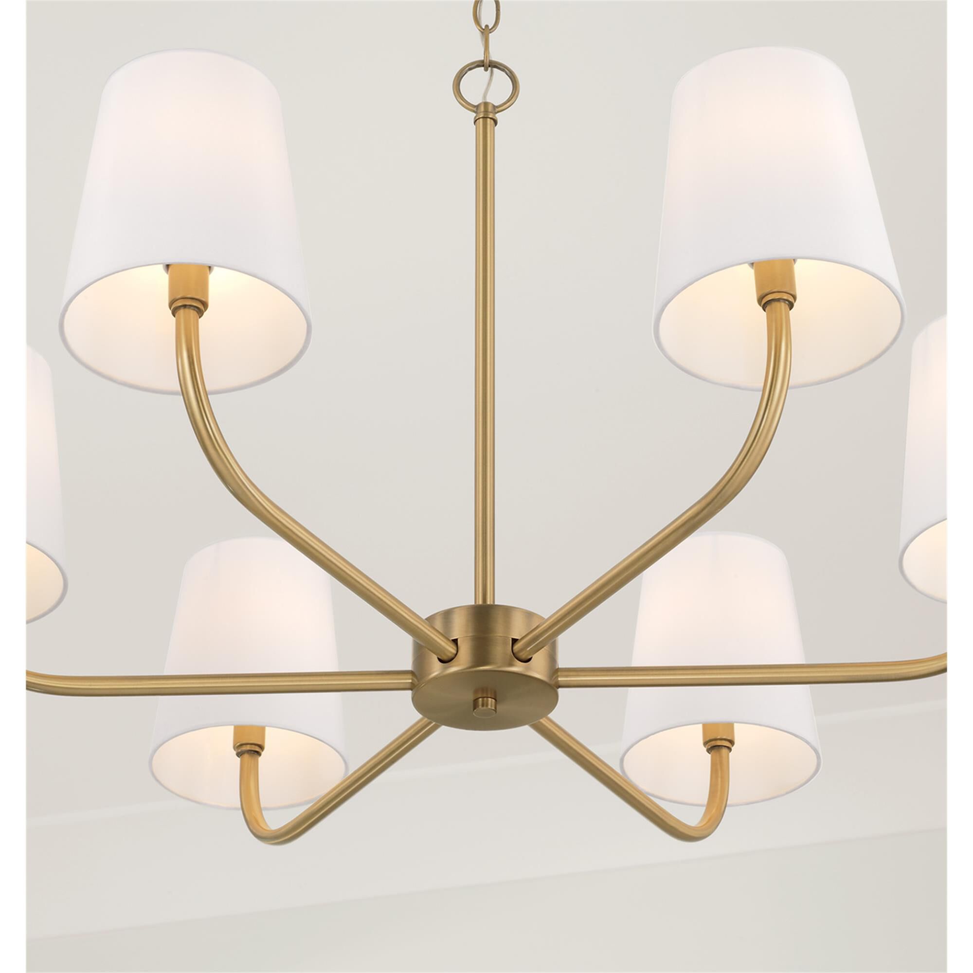 Shown in Aged Brass finish and White Fabric Stay-Straight s shade