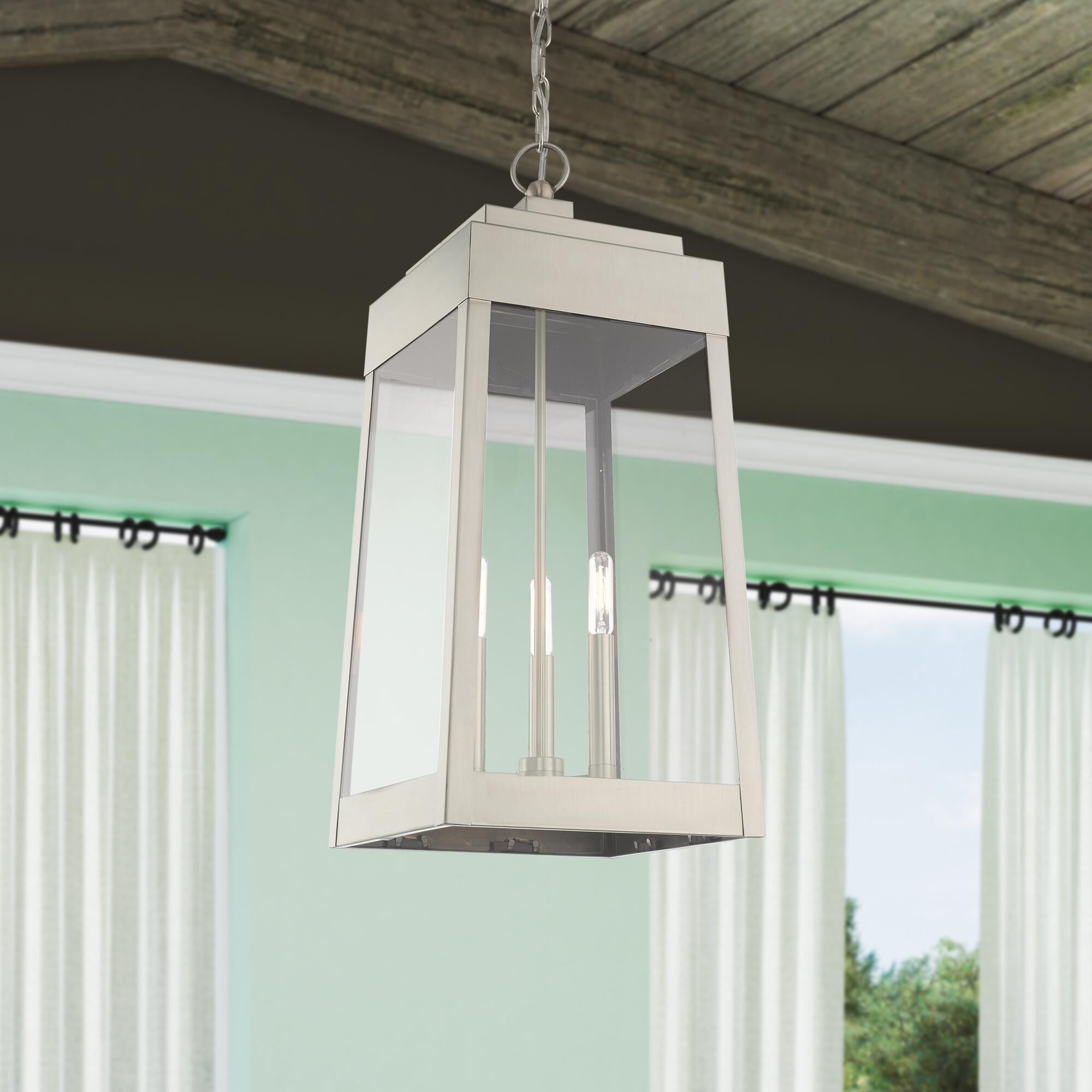 Shown in Brushed Nickel finish and Clear glass