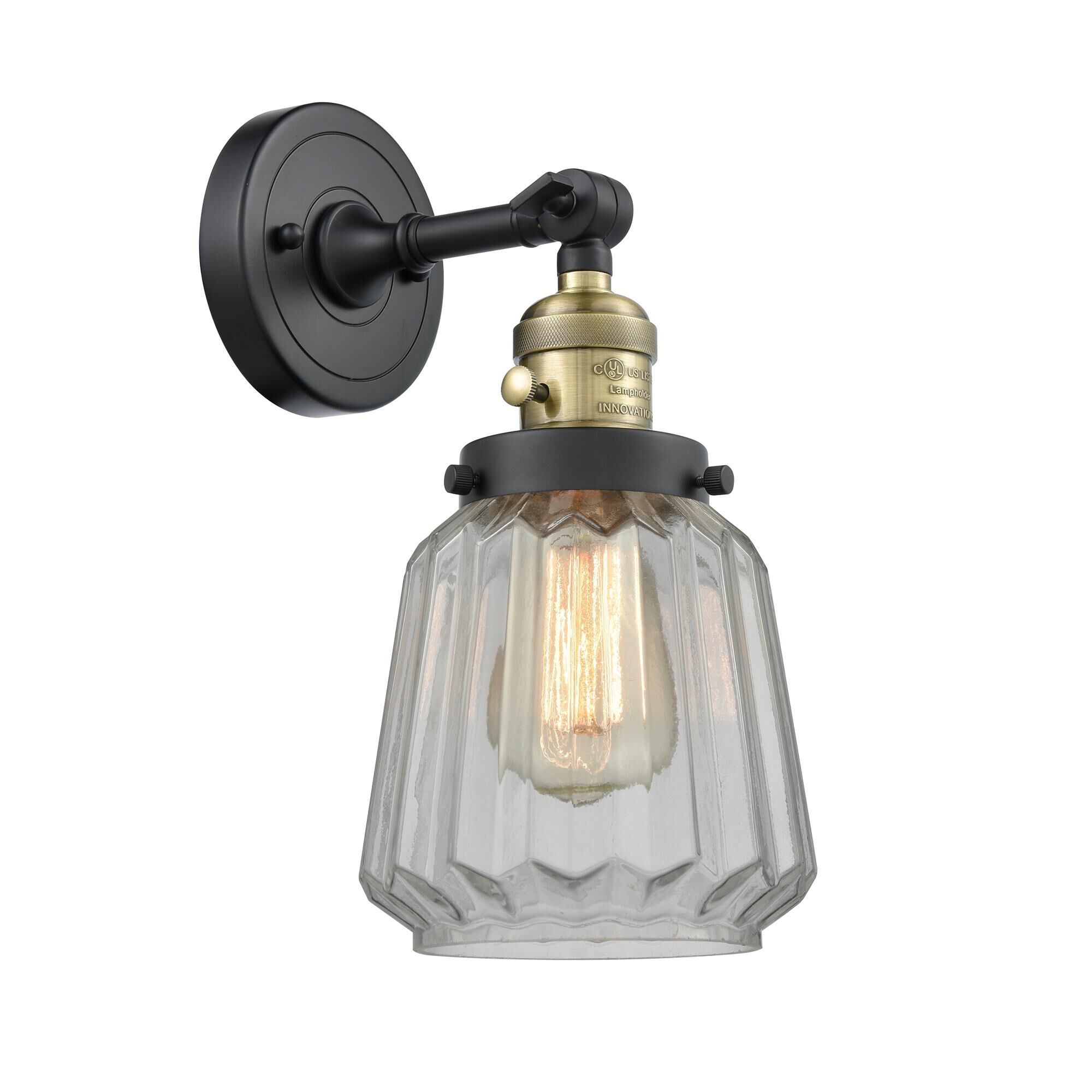 Shown in Black Antique Brass finish and Clear glass