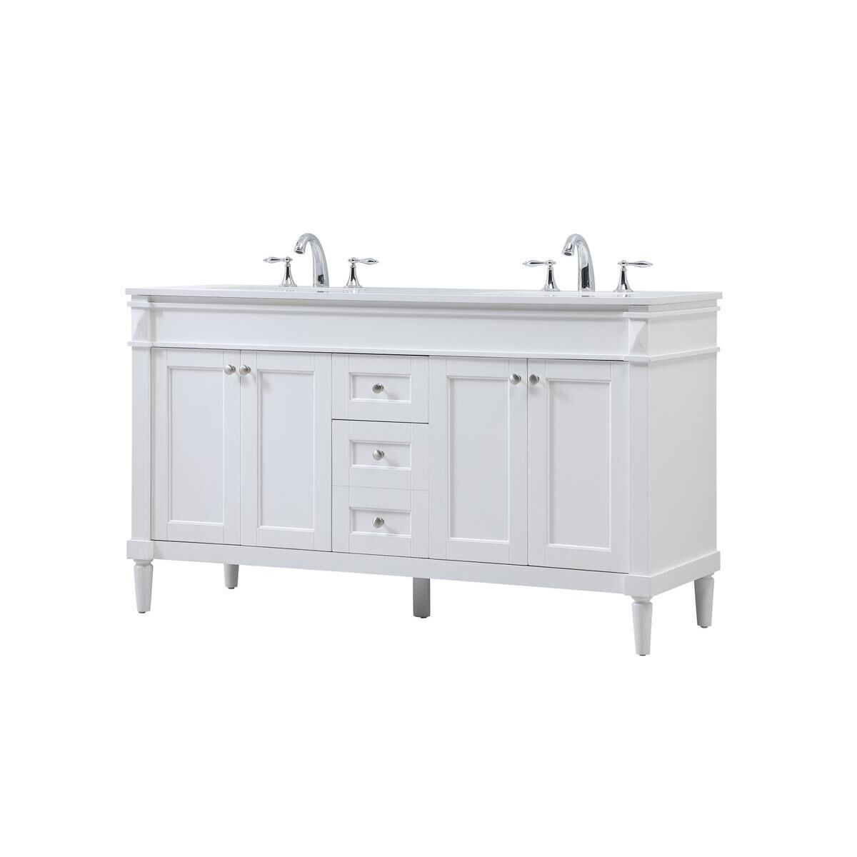 Shown in White finish and Double Bathroom Vanity accent