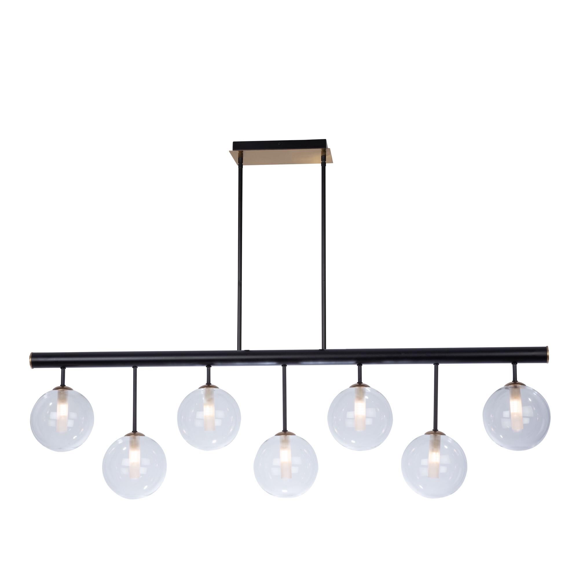 Shown in Matte Black & Brass finish and Glass shade