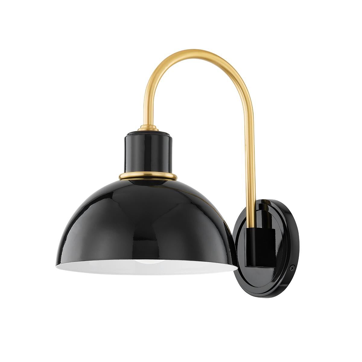Shown in Aged Brass and Glossy Black finish and Metal shade