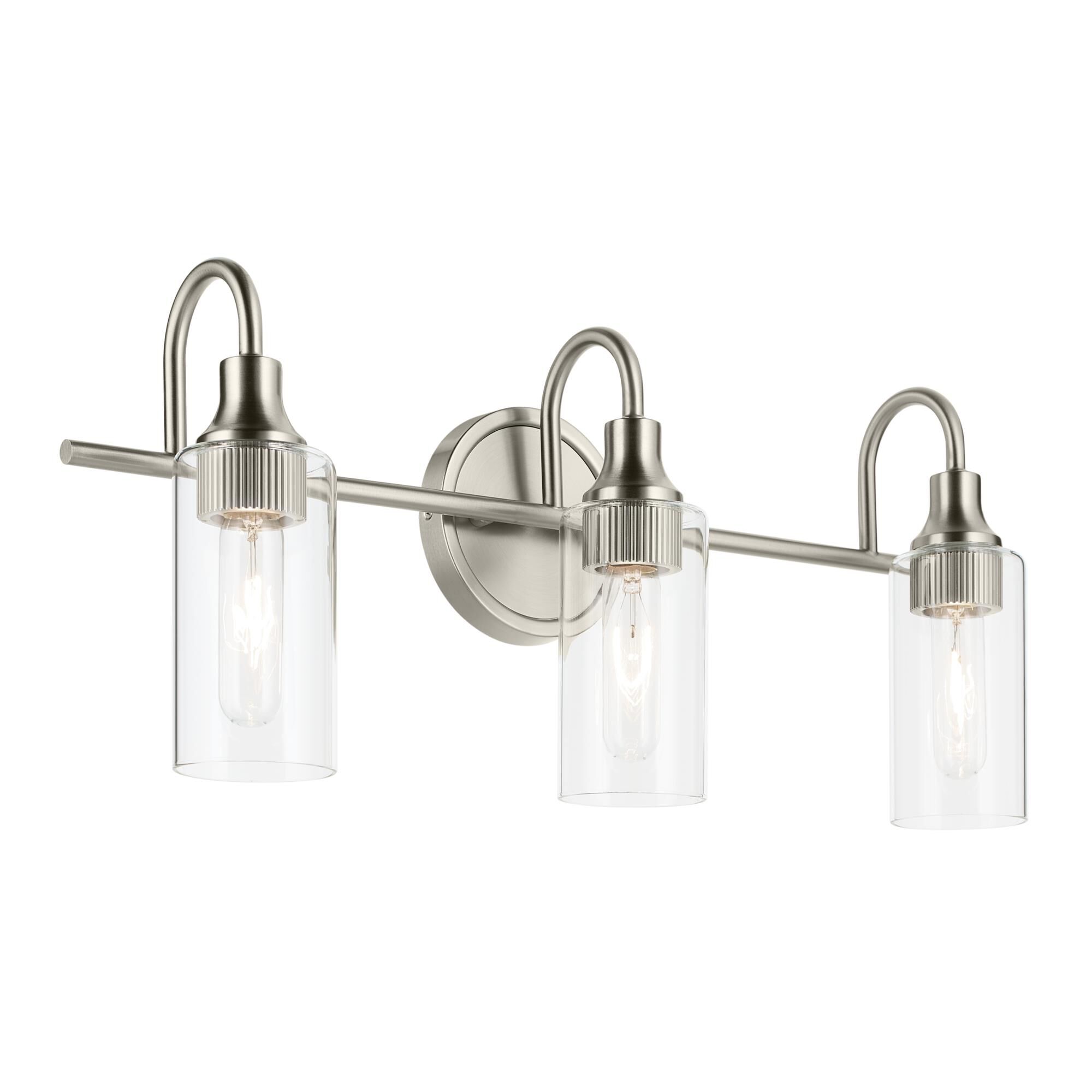 Shown in Brushed Nickel finish and Clear glass