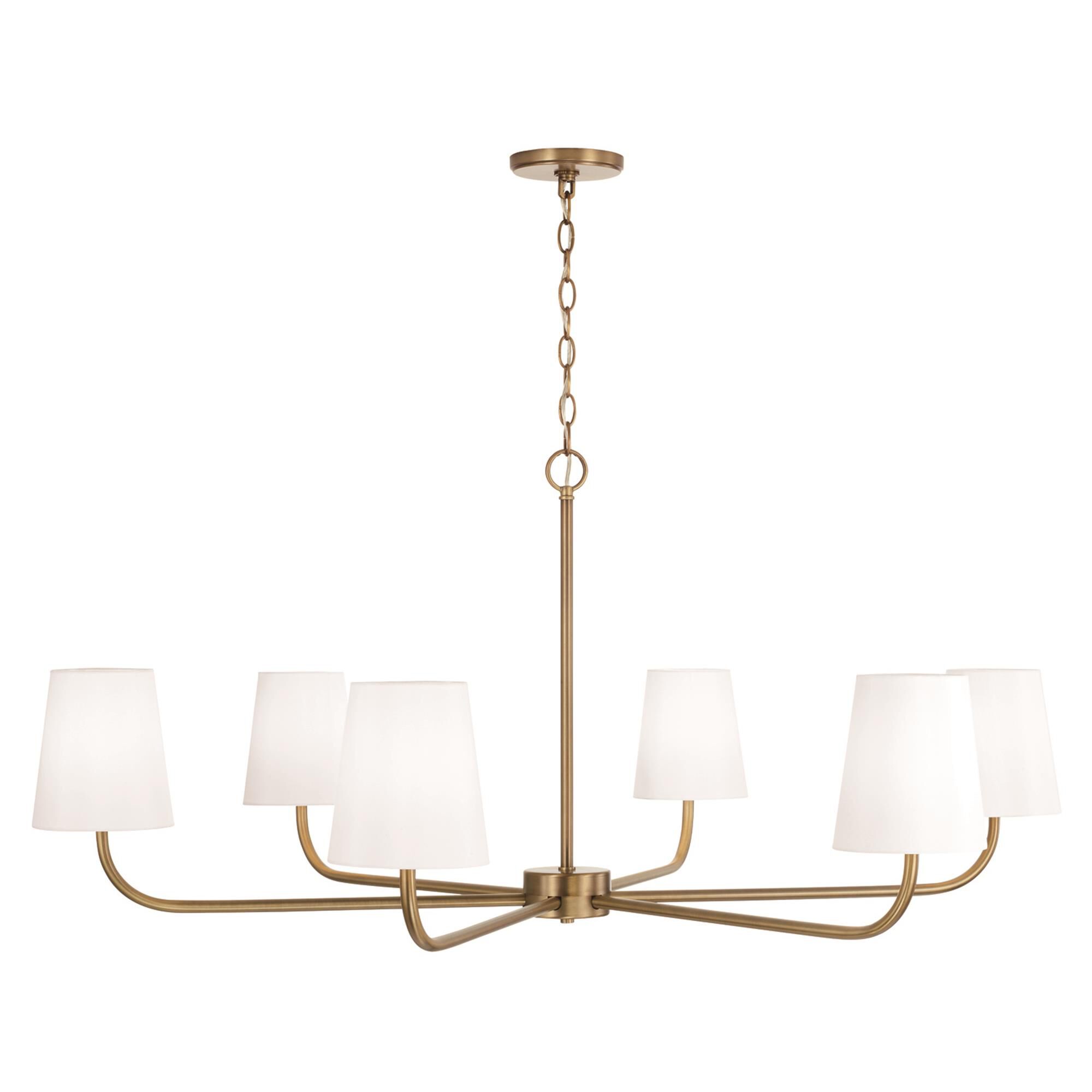 Shown in Aged Brass finish and White Fabric Stay-Straight shade