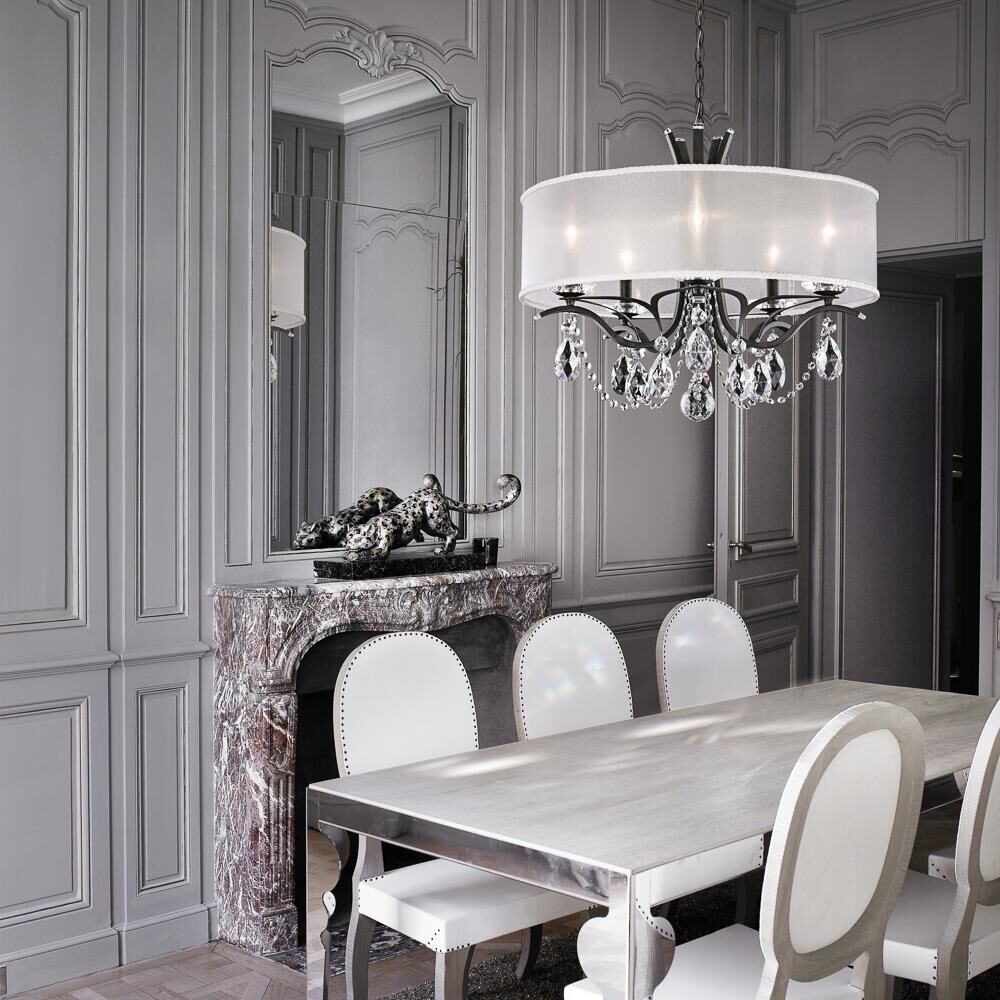 Shown in Ferro Black finish and Clear Heritage crystal and White Hardback shade