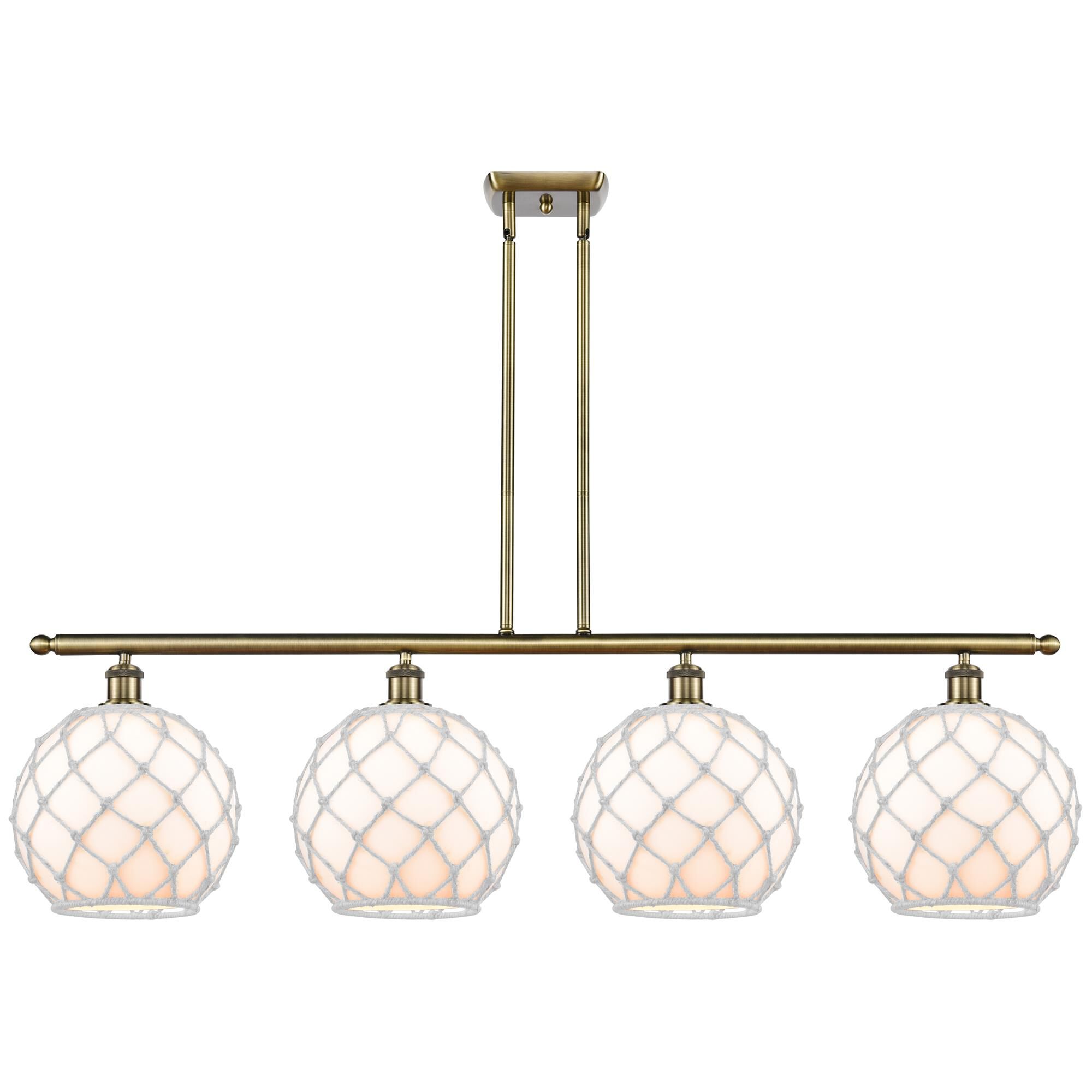 Shown in Antique Brass finish and White with White Rope glass