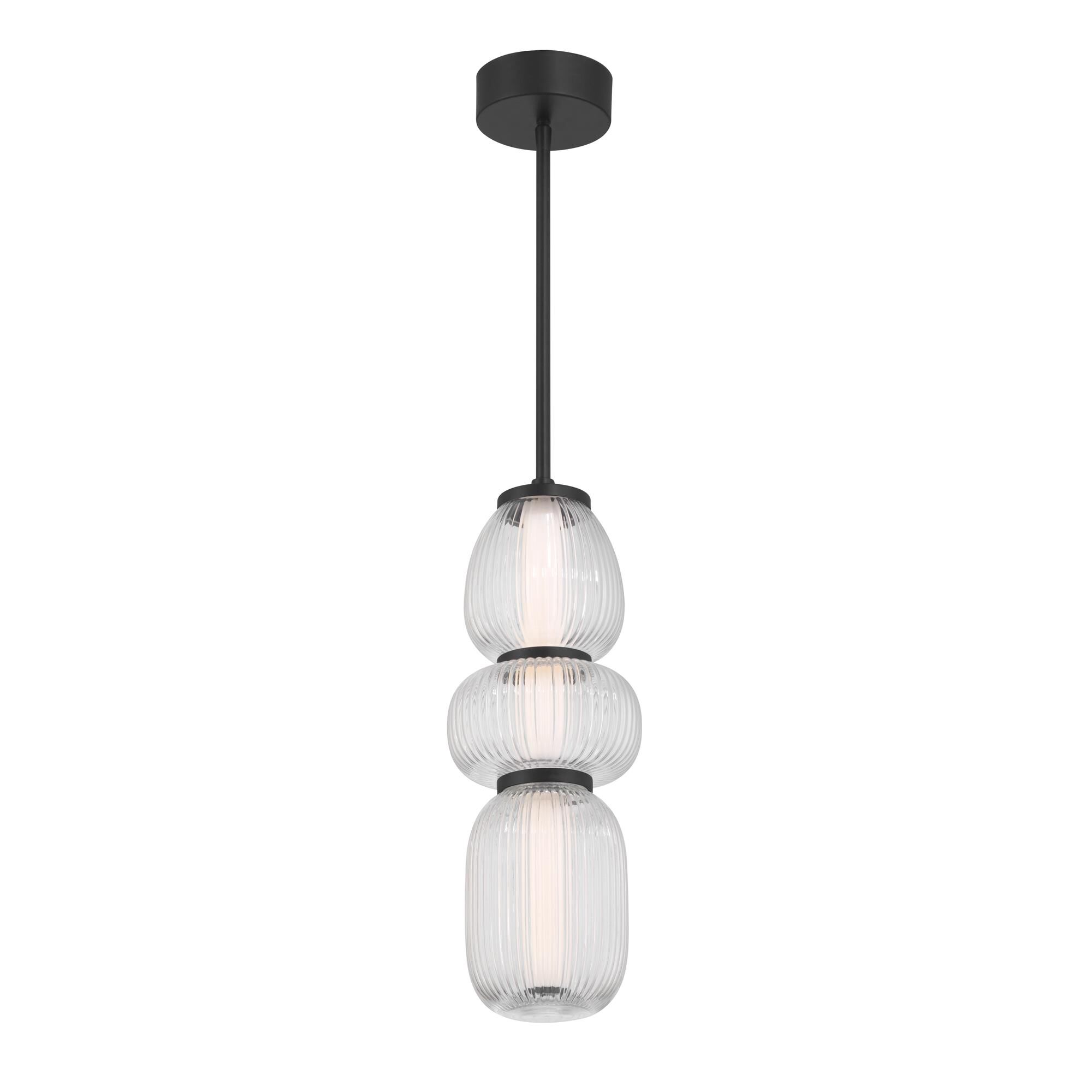 Shown in Dark Matte Black finish and Clear Ribbed glass