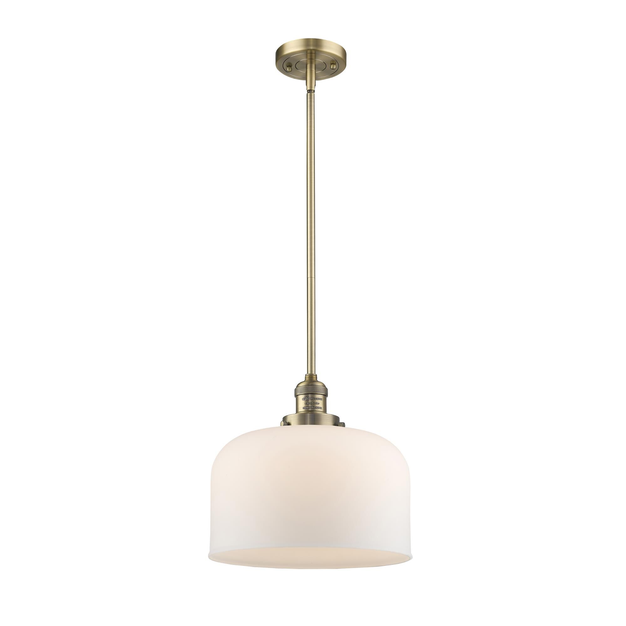 Shown in Brushed Brass finish and Matte White Cased glass
