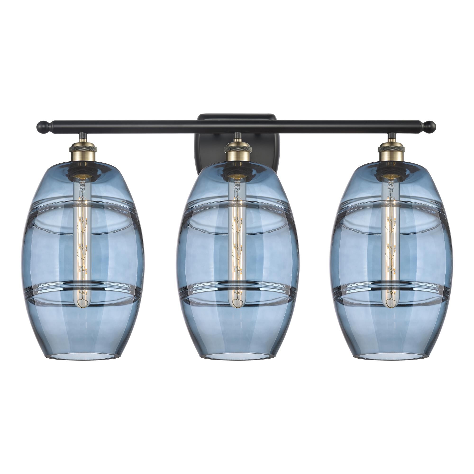 Shown in Black Antique Brass finish and Princess Blue glass