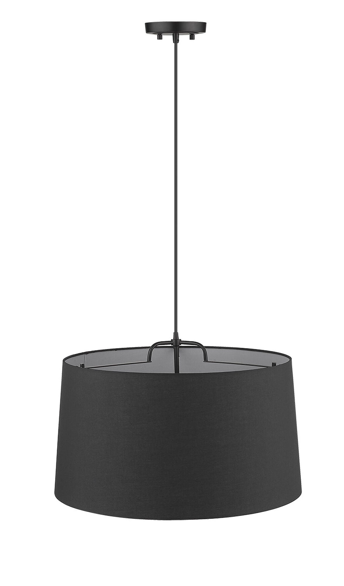 Shown in Matte Black finish and Matte Black glass and Black Hardback Linen Drum shade