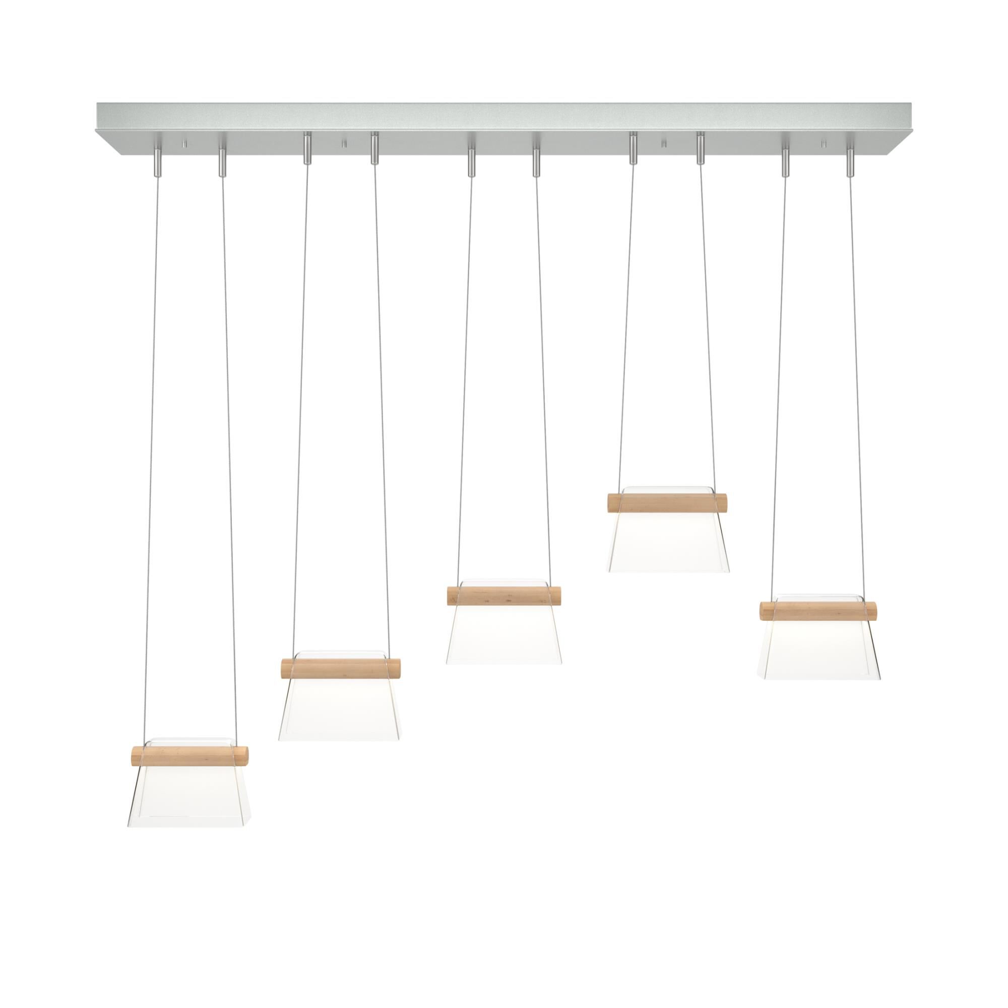 Shown in Vintage Platinum finish and Clear glass and Wood accent