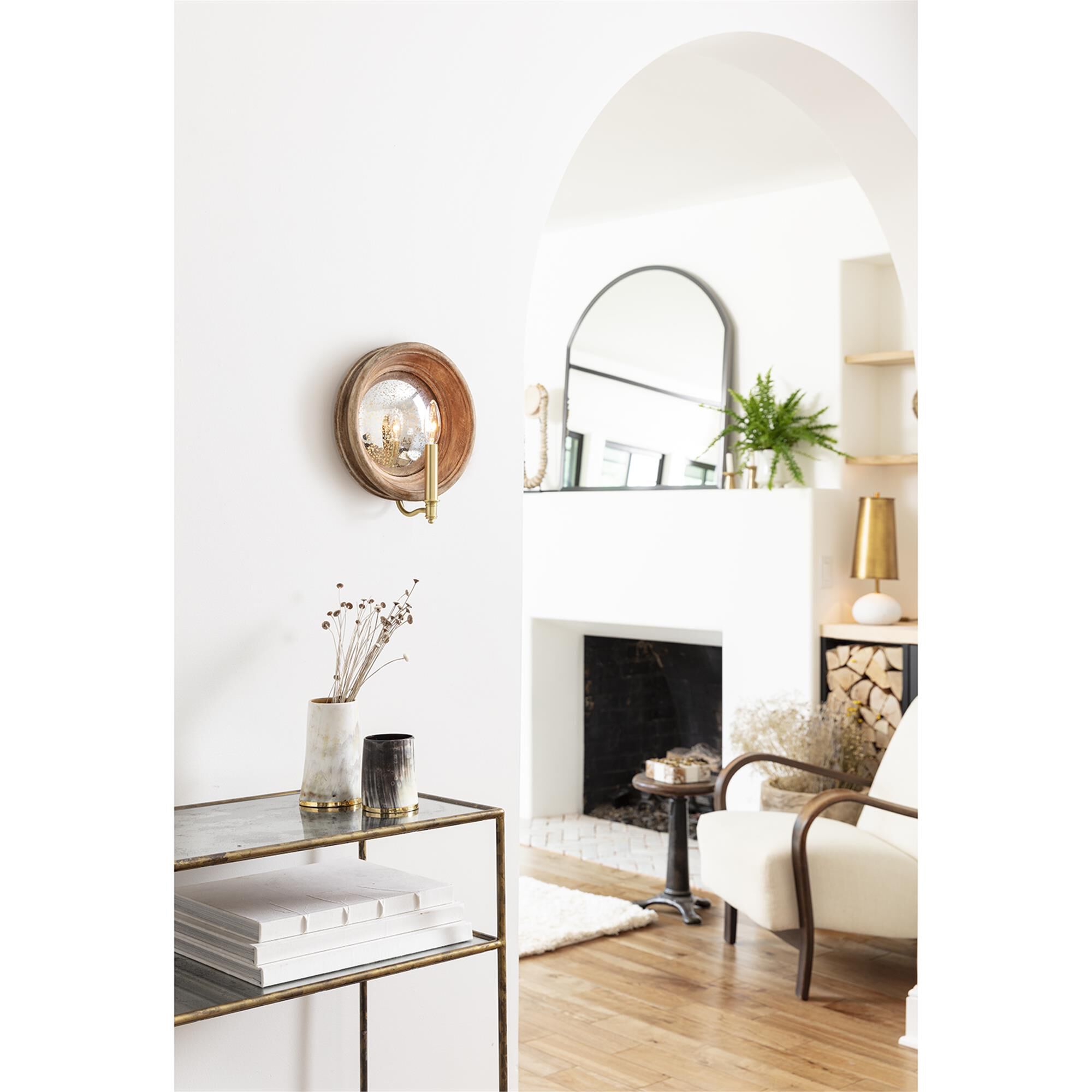 Shown in Brass finish and - None - shade
