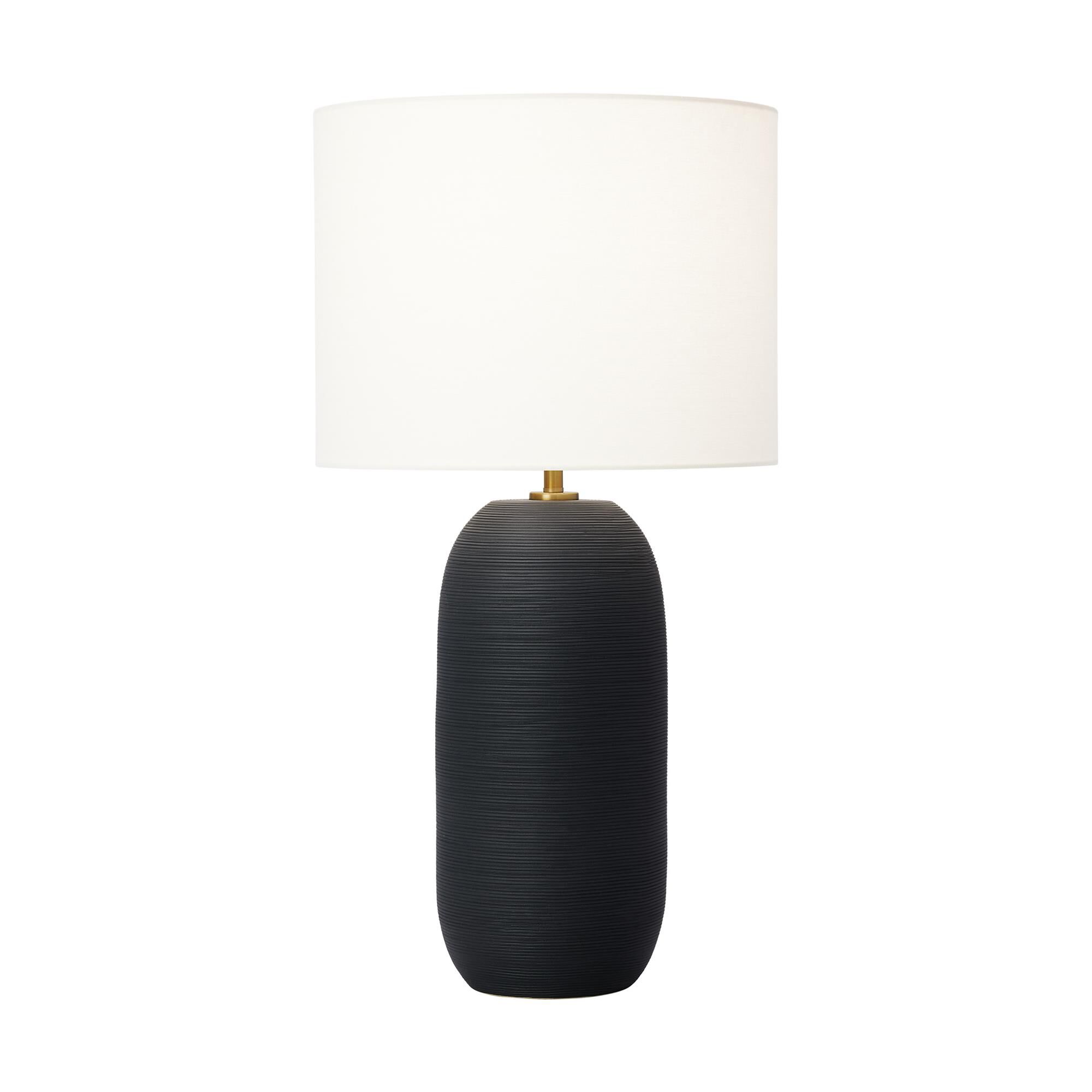 Shown in Rough Black Ceramic finish and White Linen Fabric shade