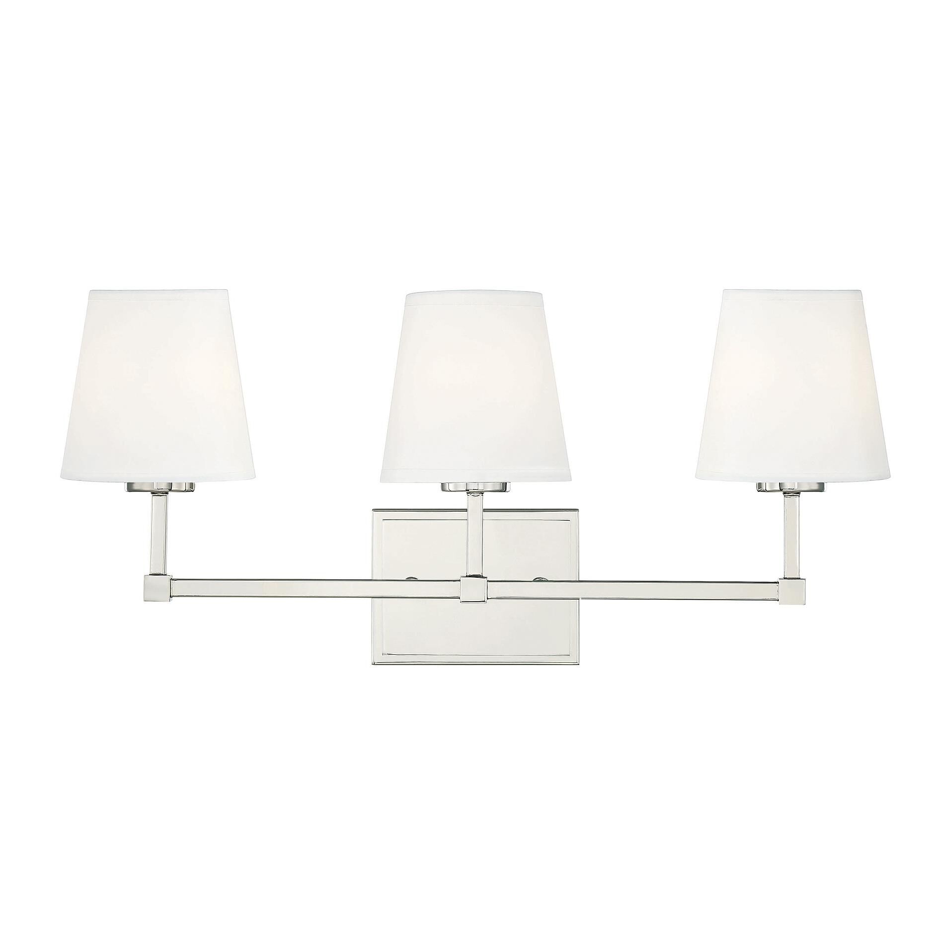 Shown in Polished Nickel finish and White Linen Fabric shade