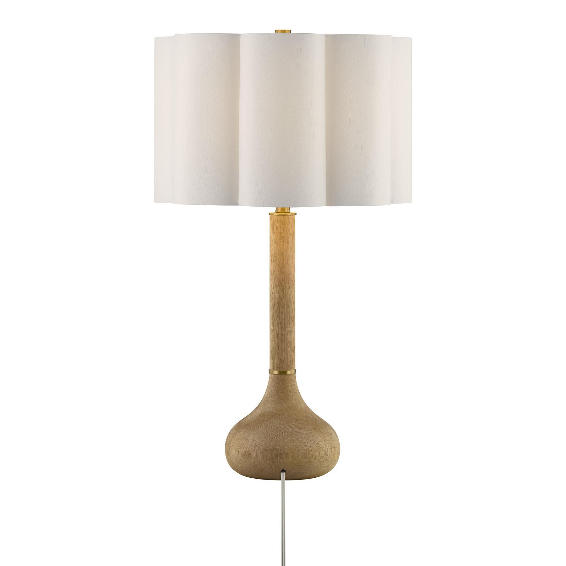 Shown in Warm Brass finish and White Scalloped Fabric shade