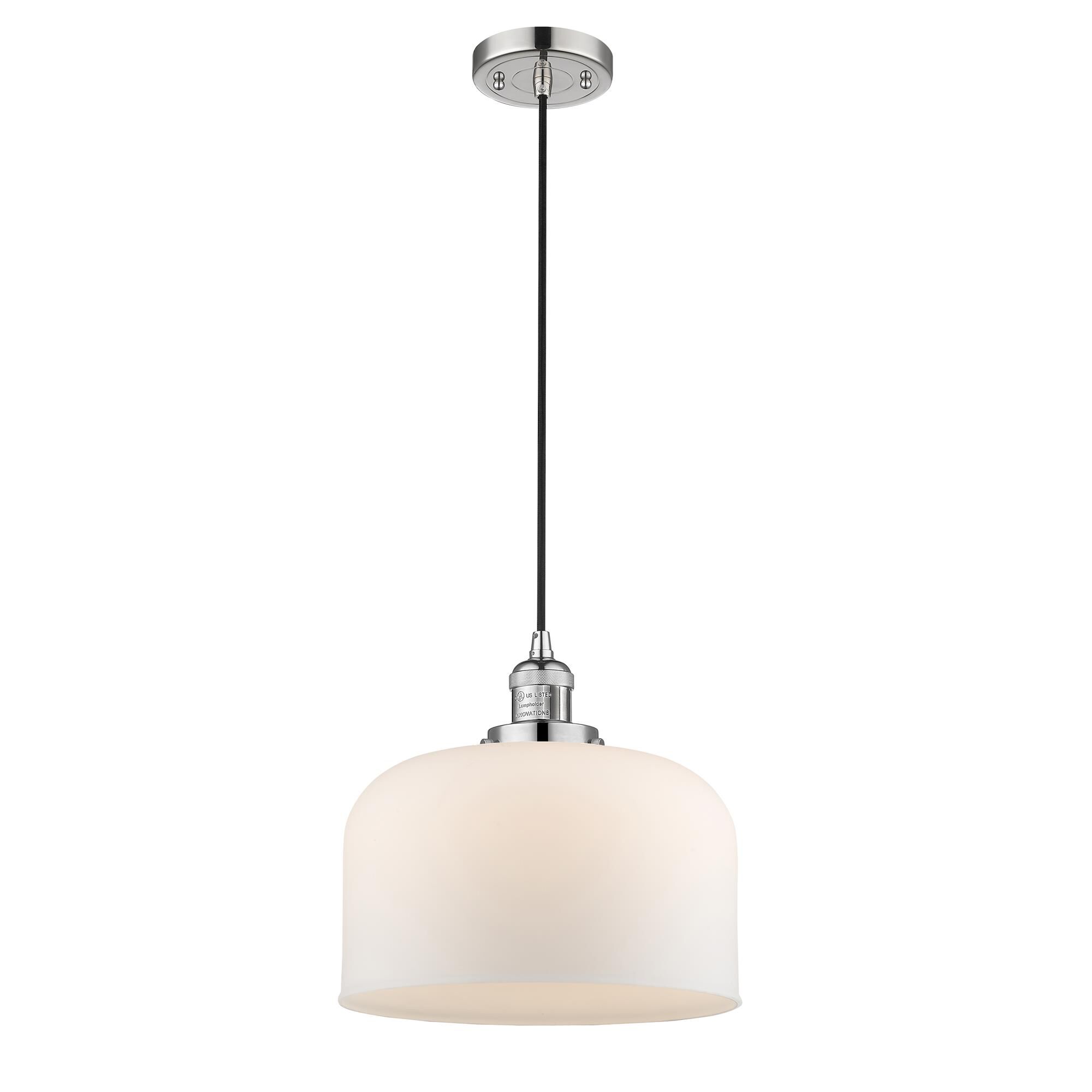 Shown in Polished Nickel finish and Matte White Cased glass