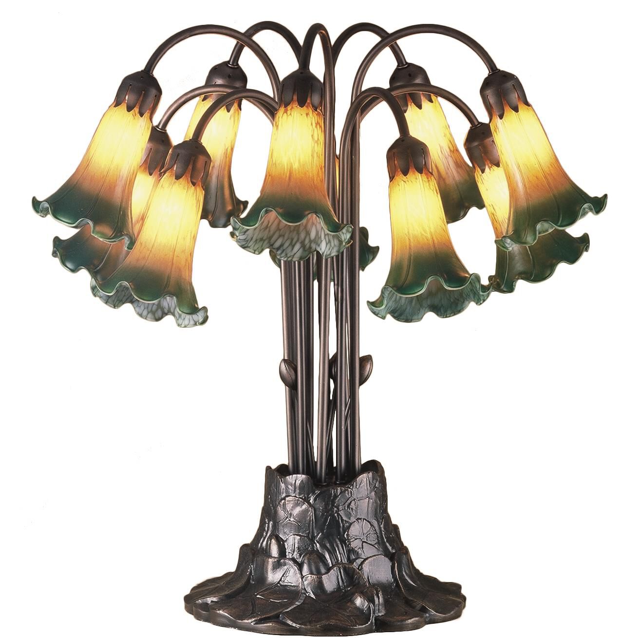 Shown in Antique Finish finish and Amber-Green glass