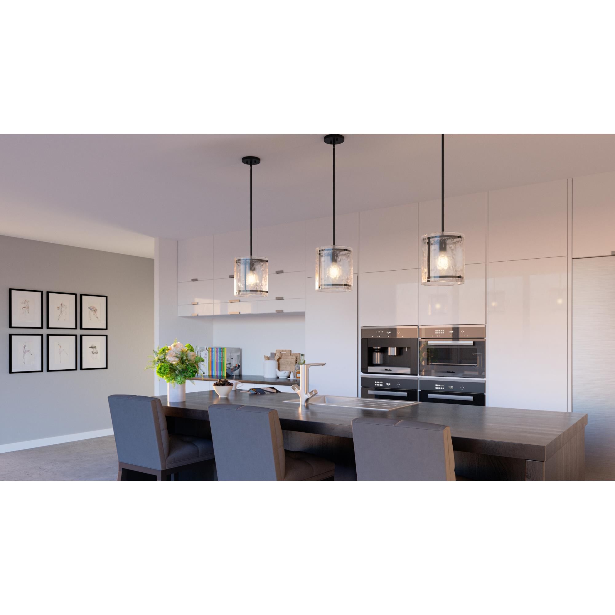 Shown in Earth Black finish and Clear Textured shade