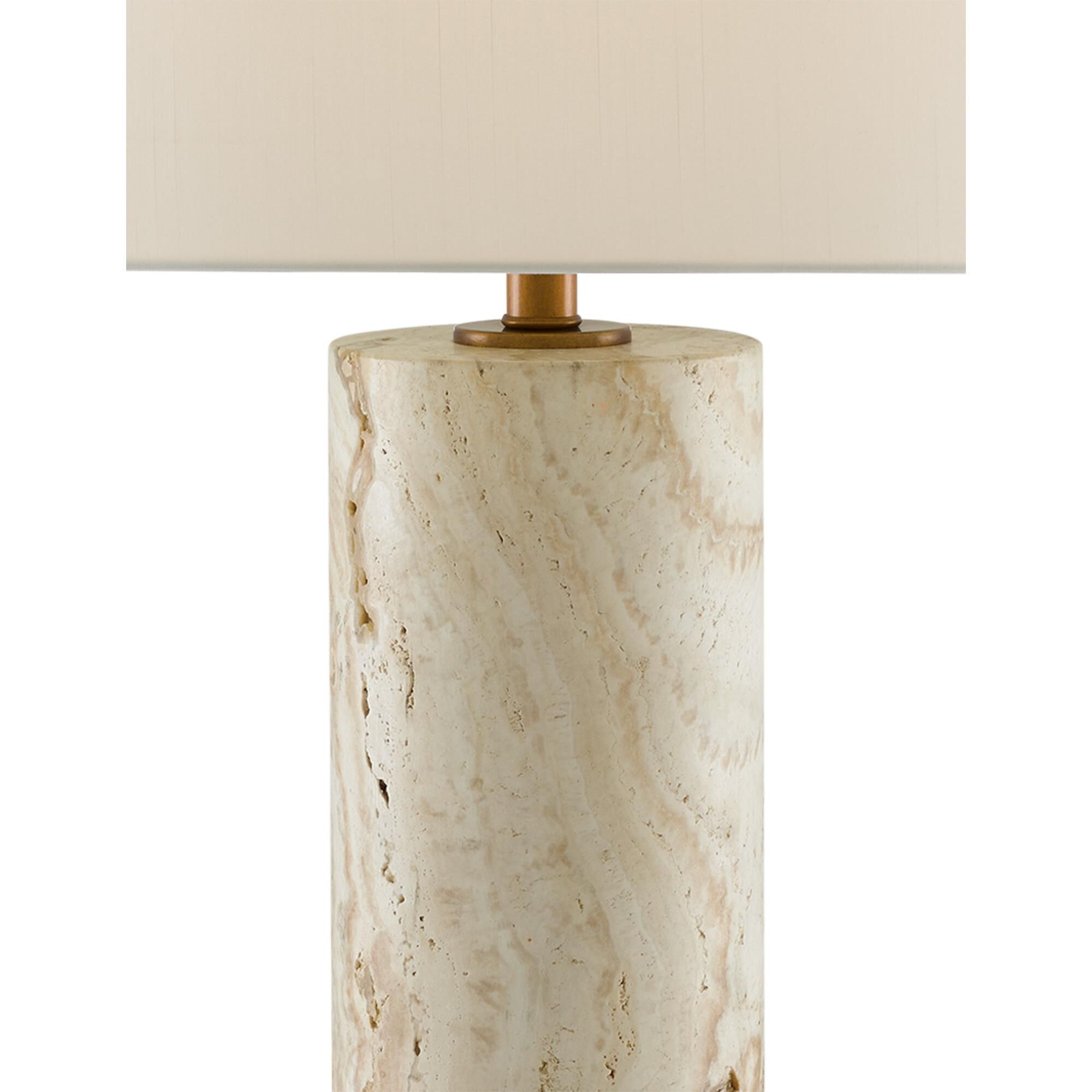 Shown in Antique Brass finish and Off White Shantung shade