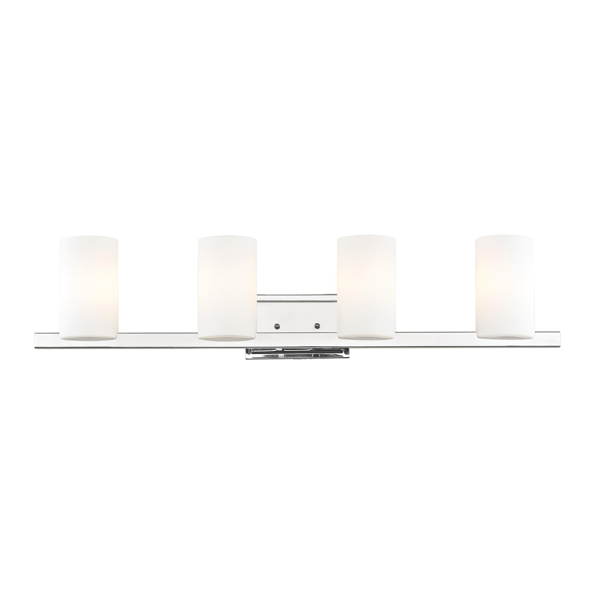 Shown in Chrome finish and Hand Blown Satin Opal White Cylinder glass