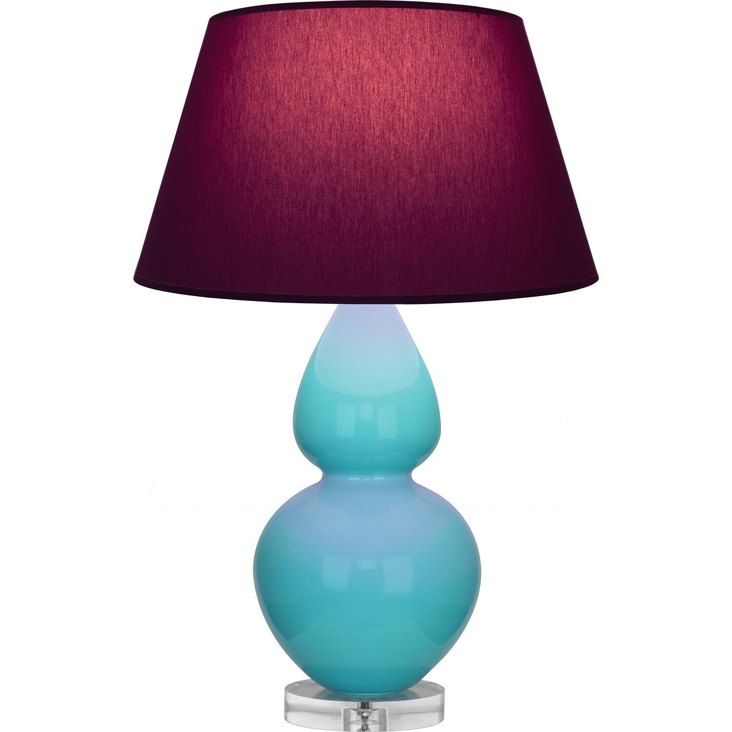 Shown in Egg Blue finish and Plum and Lavender shade and Lucite accent