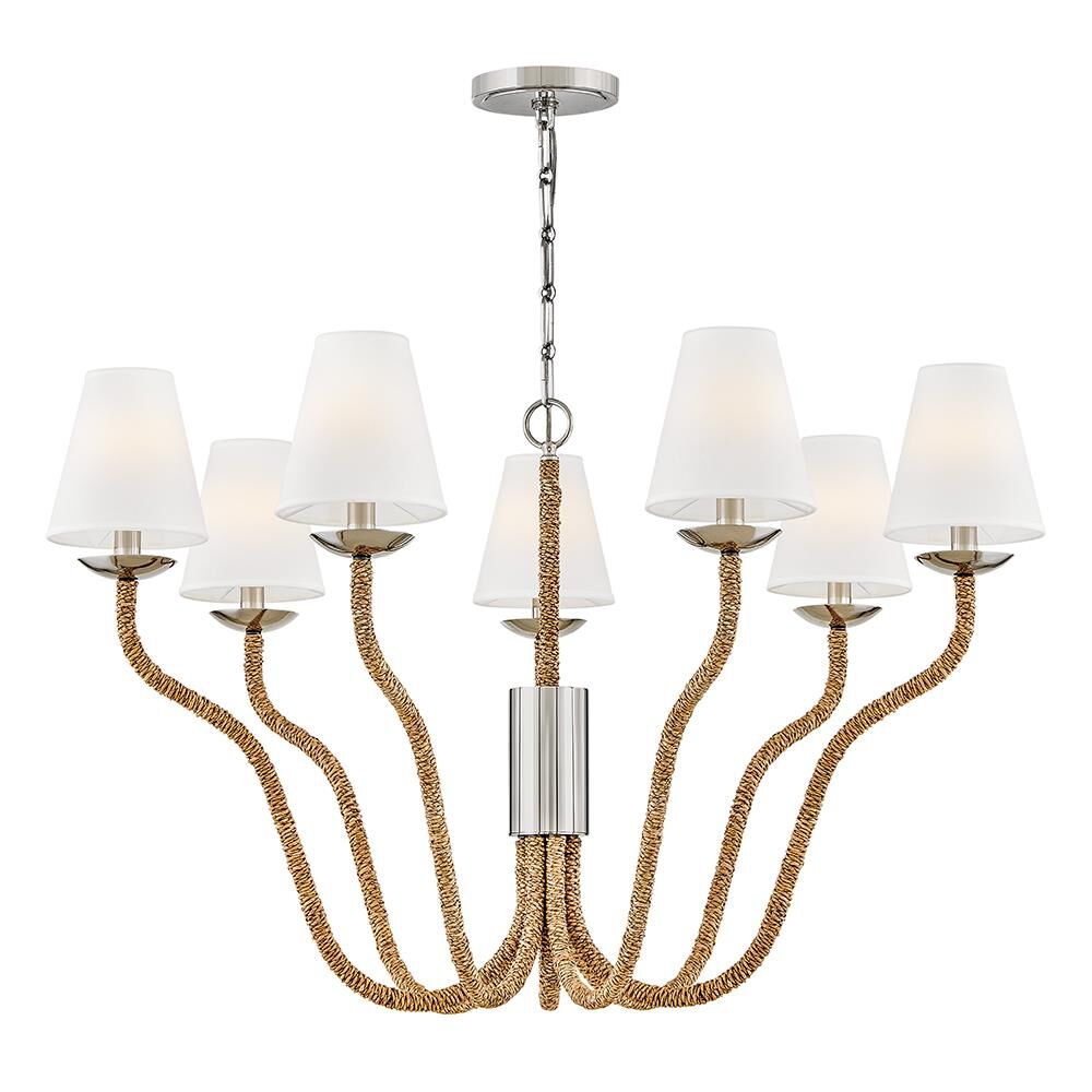 Shown in Polished Nickel finish and Faux Parchment shade and Natural accent