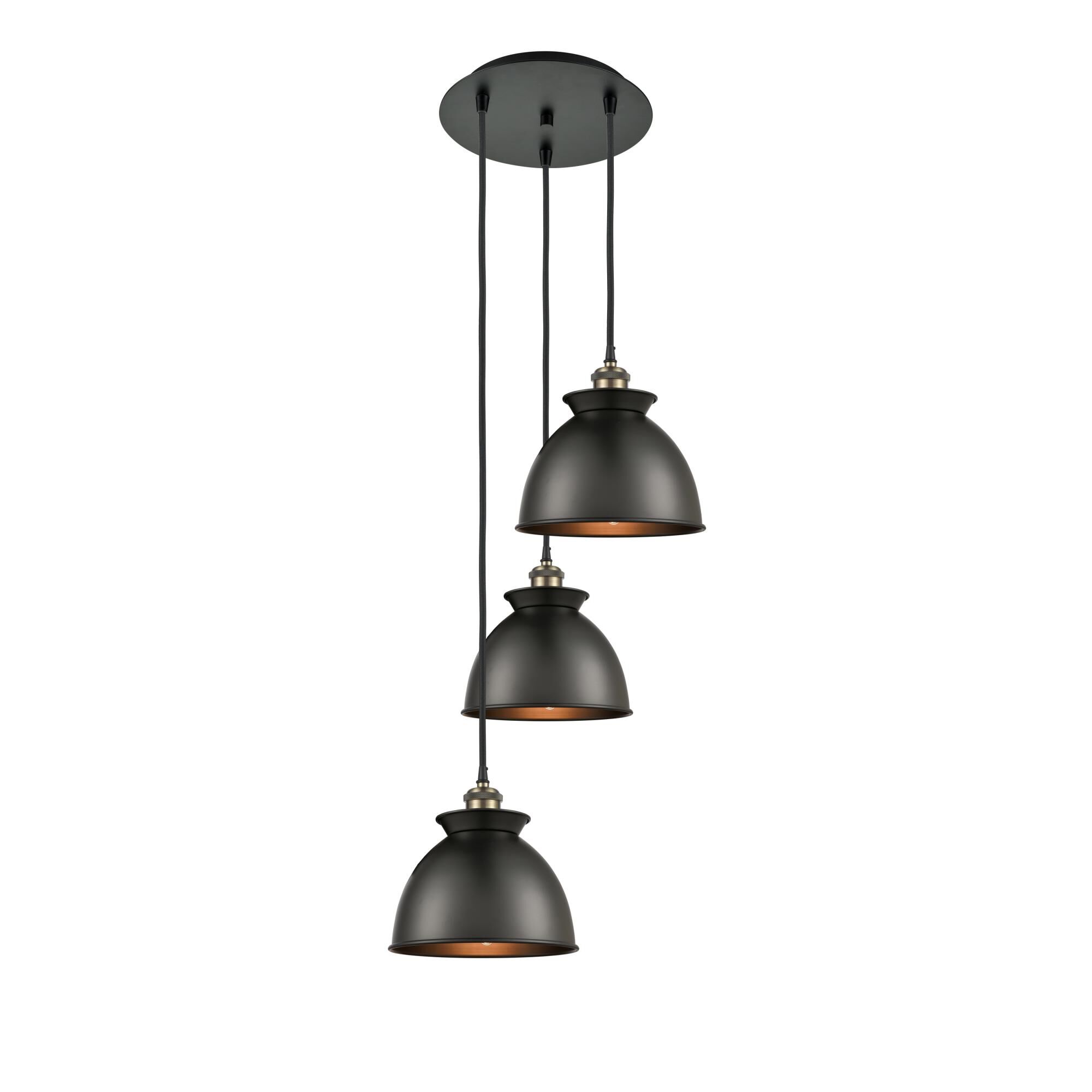 Shown in Black Antique Brass finish and Matte Black shade