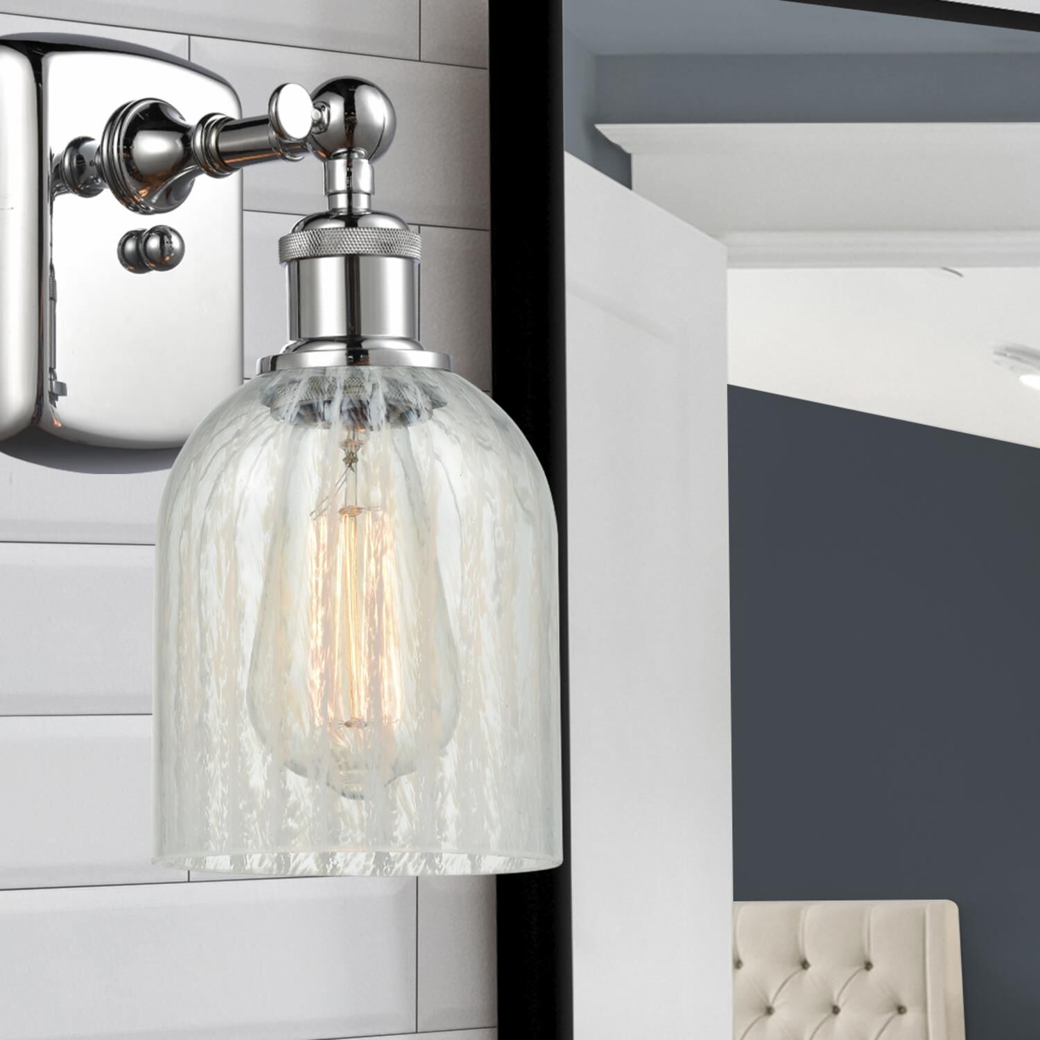 Shown in Polished Chrome finish and Mouchette glass