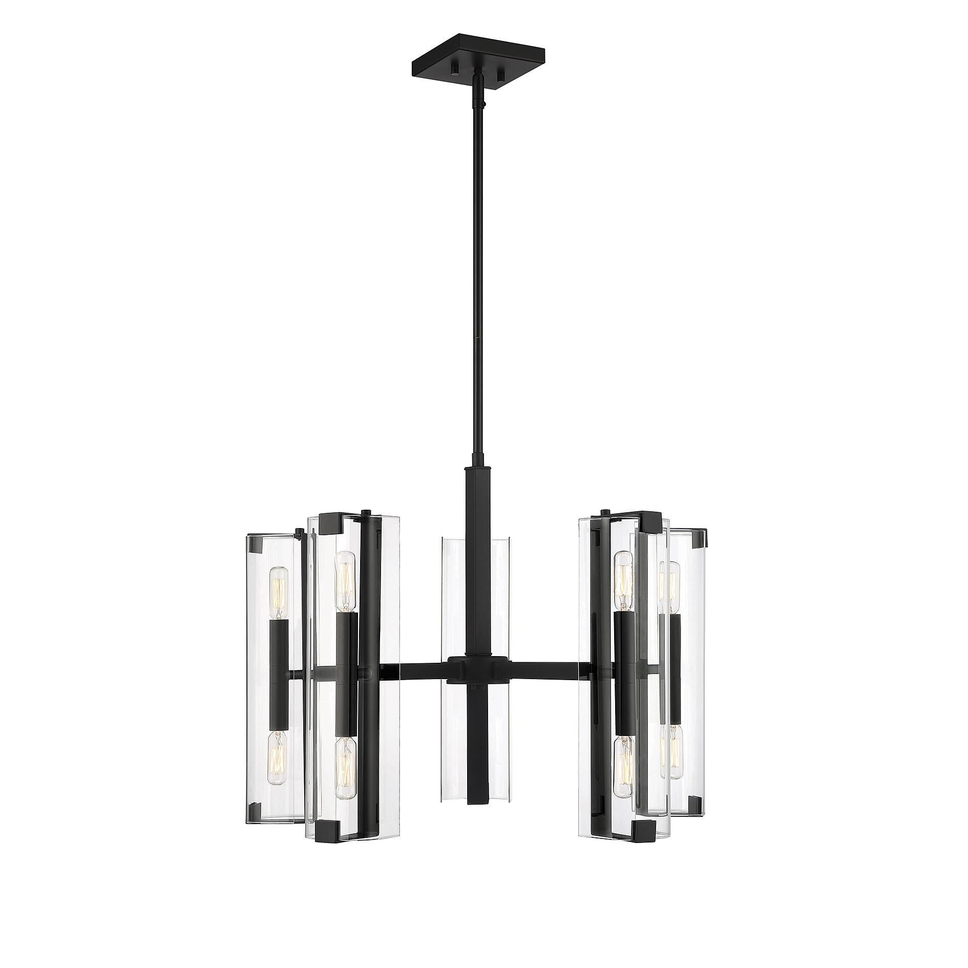 Shown in Matte Black finish and Clear glass and Glass shade